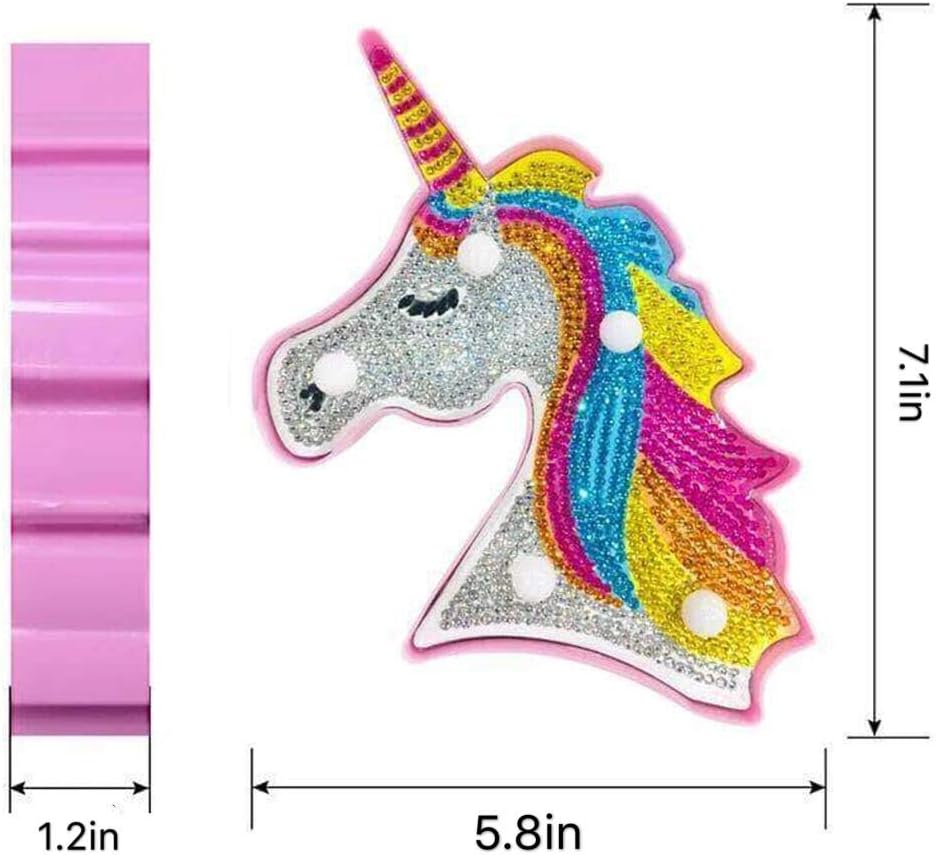 YOBEYI Pintura de diamante unicornio con luces LED, bricolaje con forma especial, taladro completo, cristal de dibujo, lámpara de noche para