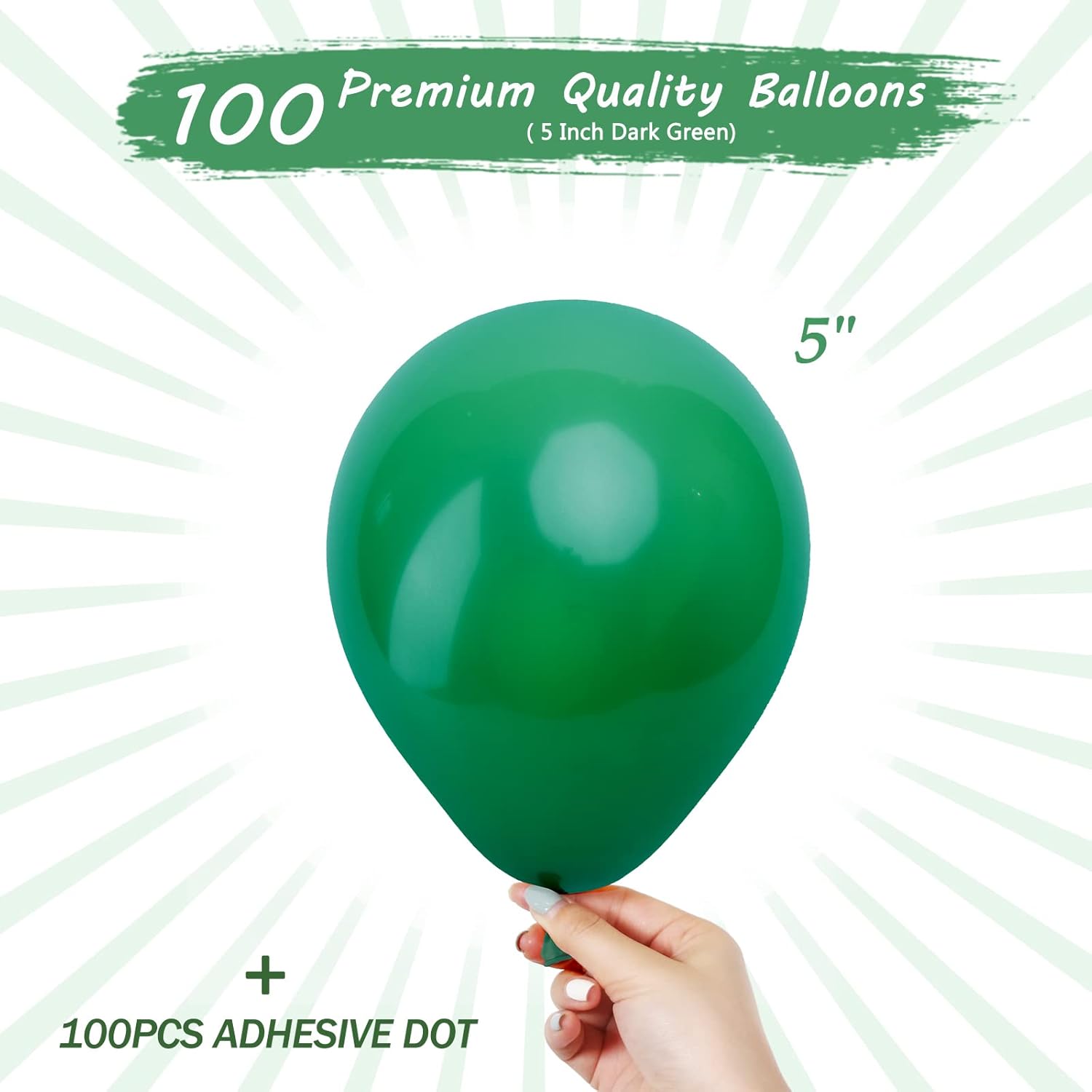 Paquete de 100 globos verdes de 5 pulgadas, globos de color verde oscuro de JOGAMS para decoraciones de fiesta de cumpleaños con temática de safari