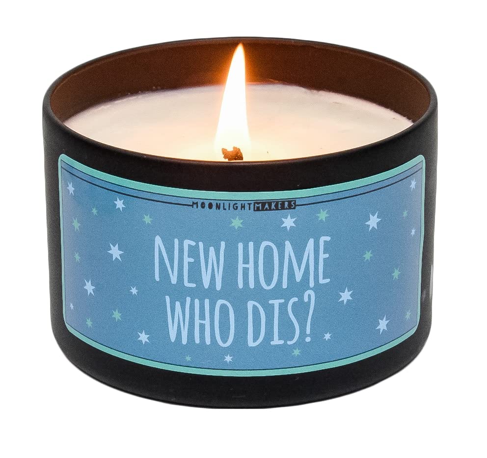 Moonlight Makers New Home Who Dis Candle, Beachwood Scented Handmade Candle, Natural Soy Wax Candle, 25+ Hour Burn Time, 8oz Tin