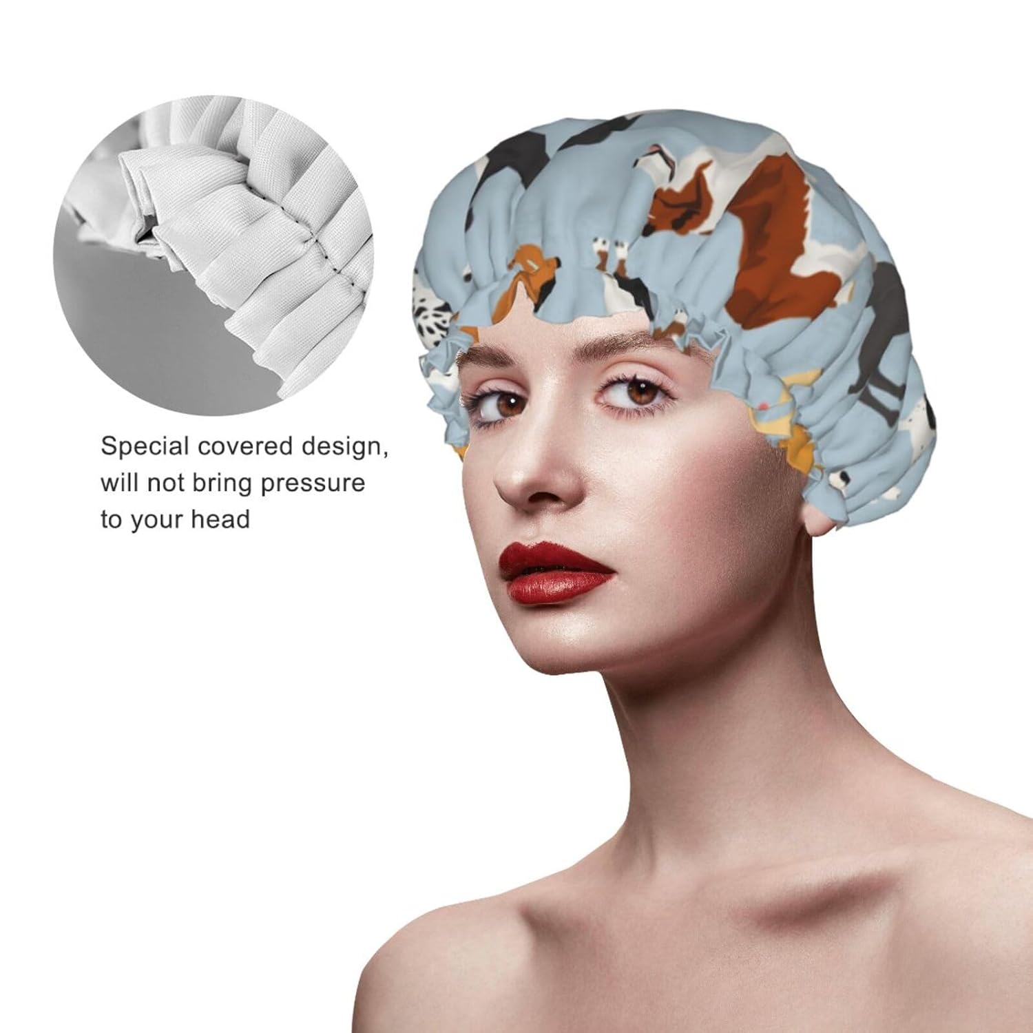 Gorro de ducha  Gorros de ducha impermeables de doble capa compatibles con perros diferentes lindos para mujeres y niñas, gorros de pelo para ducha
