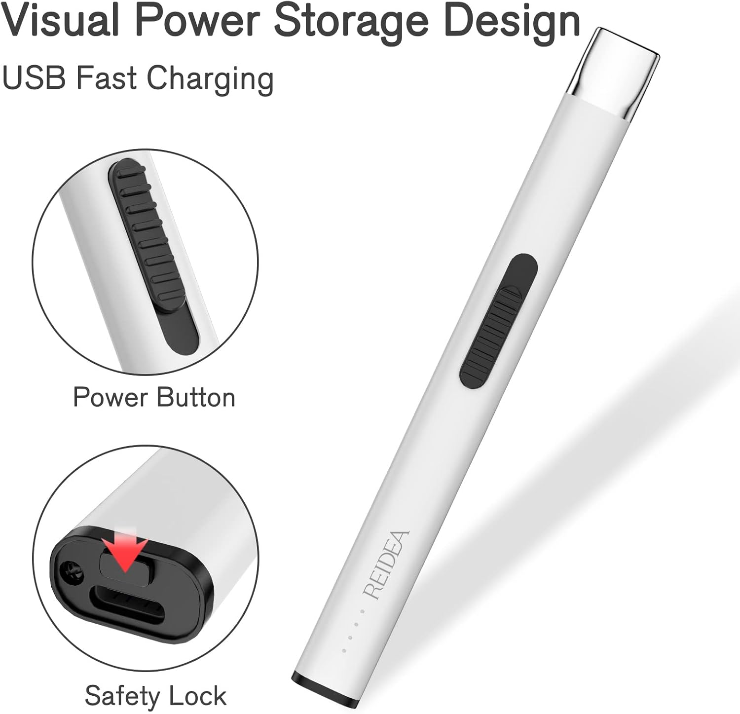 REIDEA Encendedor de velas electrónico plano R1, resistente al viento, sin llama, USB, recargable, con botón seguro e indicador de encendido para