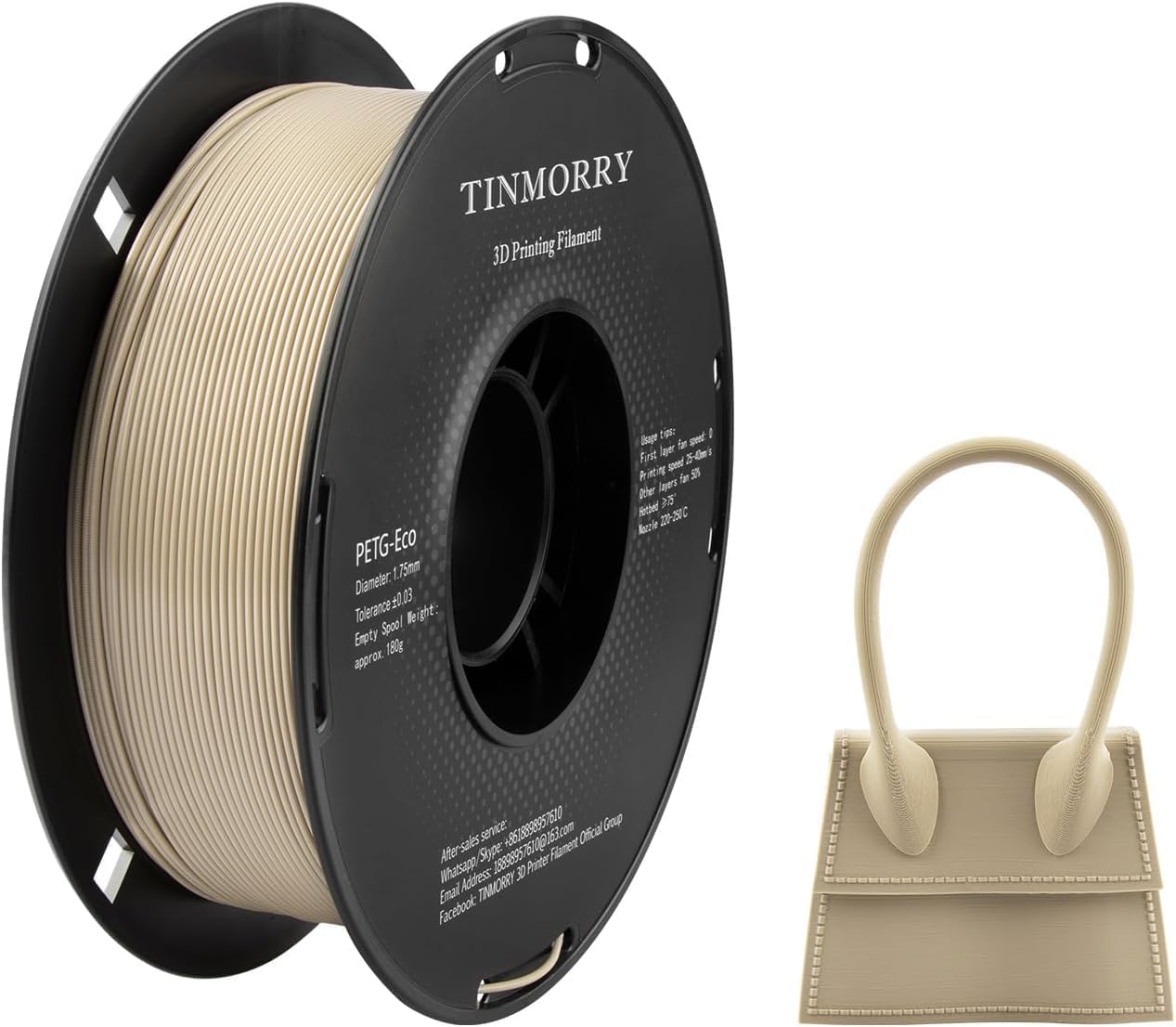 Filamento PETG de 0.069 pulgadas, TINMORRY PETG-Eco – Filamento de impresora 3D compatible con impresora 3D Bambu FDM, carrete de 2.2 libras, color