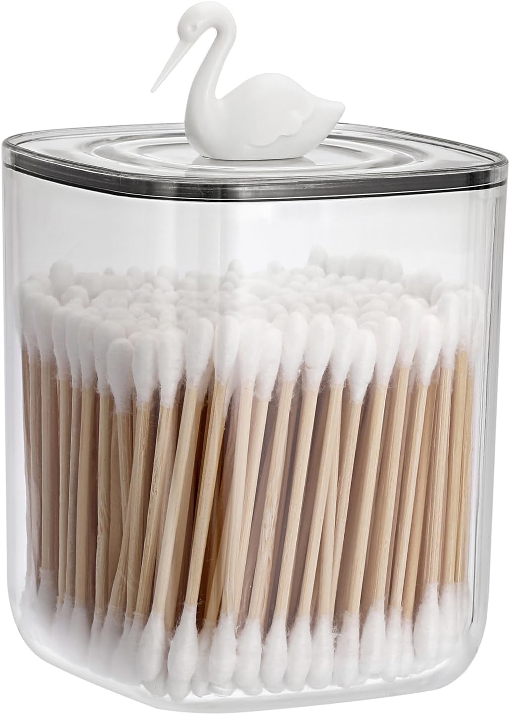 Hipiwe Dispensador de plástico Qtip con tapa, contenedores de baño transparentes para bolas de algodón, almohadillas de algodón, botes de tocador,