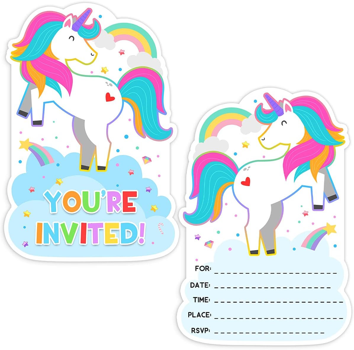 Simimi art 30 invitaciones de fiesta de cumpleaños de unicornio con sobres, invitación de cumpleaños de unicornio