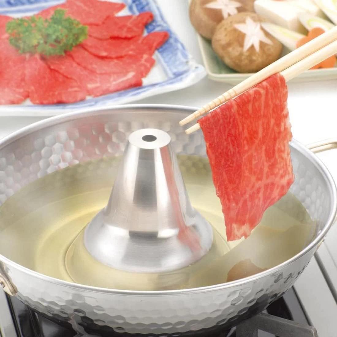 JapanBargain, Auténtica olla japonesa Shabu Shabu Hot Pot tradicional de acero inoxidable con chimenea, fabricada en Japón (10.2 in)