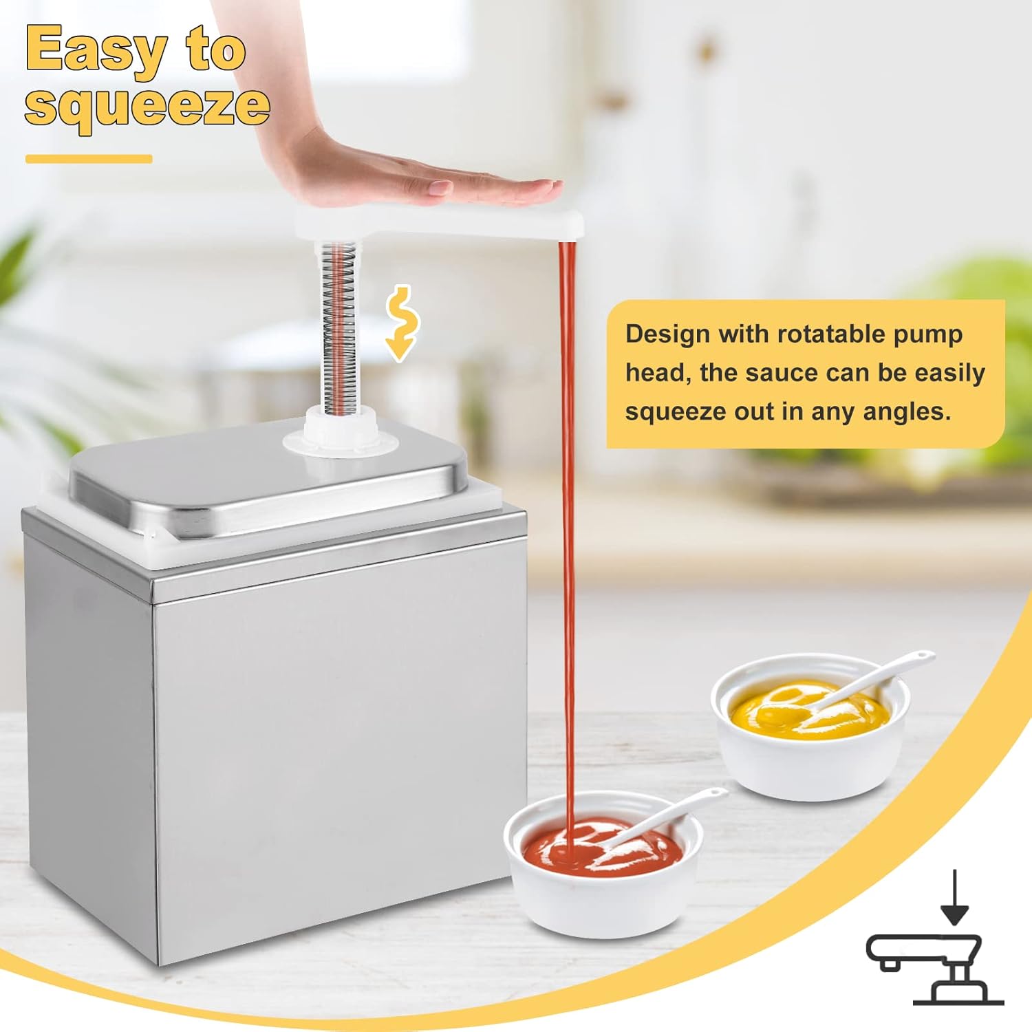 Bomba dispensadora de salsa de acero inoxidable de 2 litros, dispensador de bomba de condimentos con tarro de 2.1 cuartos de galón