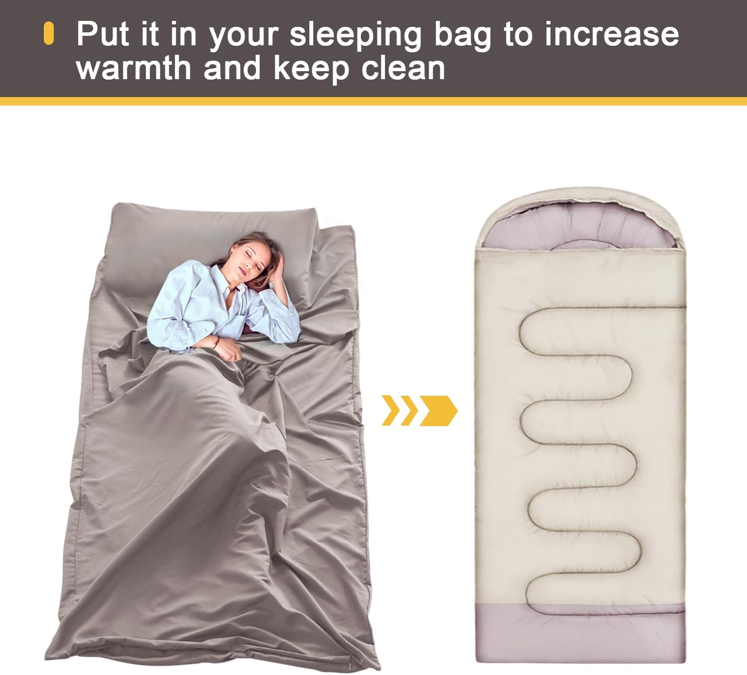 KOMUSMO – Forro para saco de dormir con cremallera, saco de dormir ligero de viaje, portátil, compacto, para campamento, longitud completa y 4