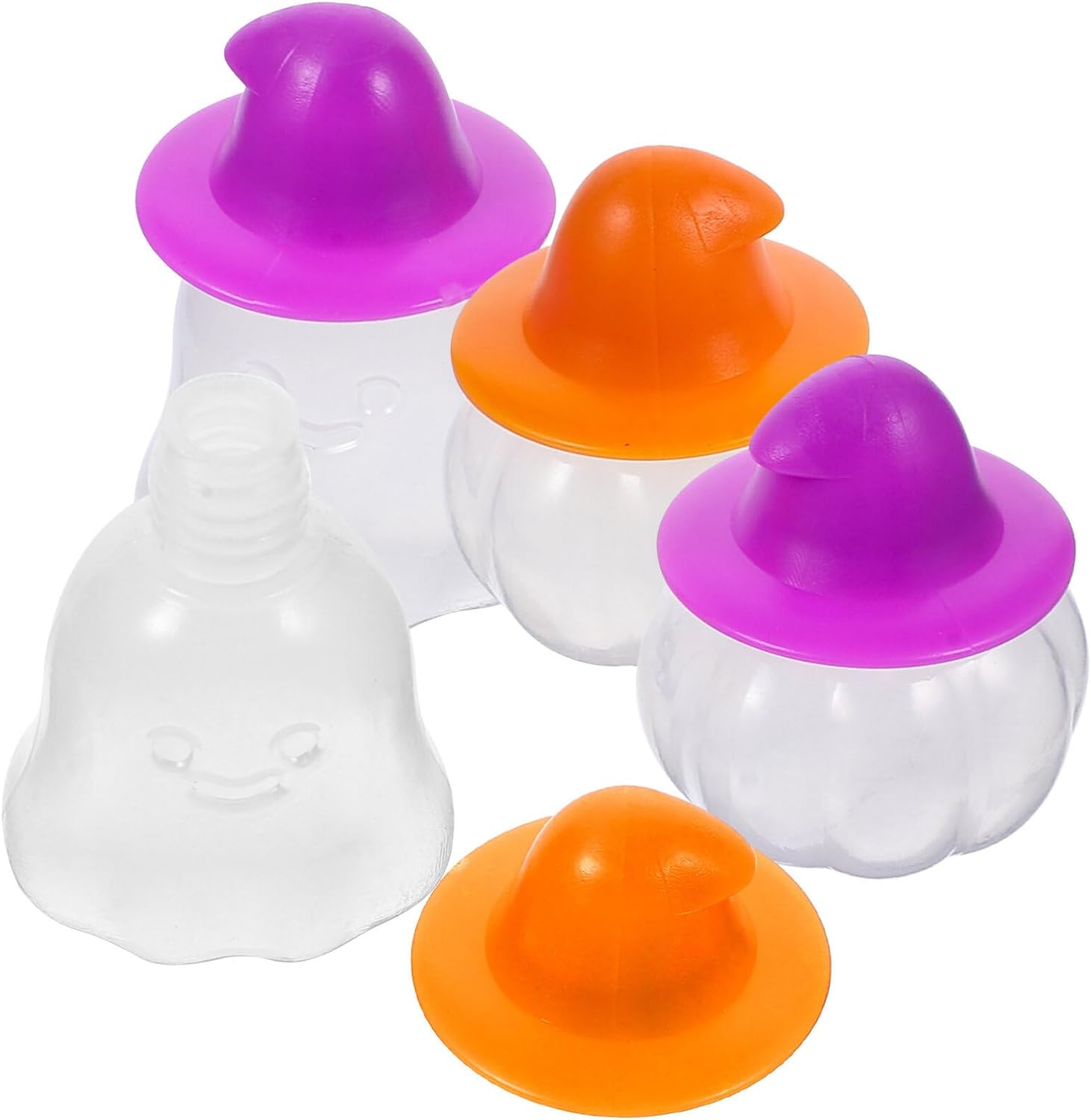 Luxshiny 4 botellas exprimibles para aderezo de ensalada, mini botella de ketchup con forma de calabaza fantasma, salsa de condimentos, botella de