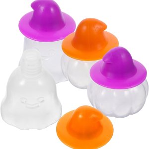 Luxshiny 4 botellas exprimibles para aderezo de ensalada, mini botella de ketchup con forma de calabaza fantasma, salsa de condimentos, botella de Luxshiny 4 botellas exprimibles para aderezo de ensalada, mini botella de ketchup con forma de calabaza fantasma, salsa de condimentos, botella de