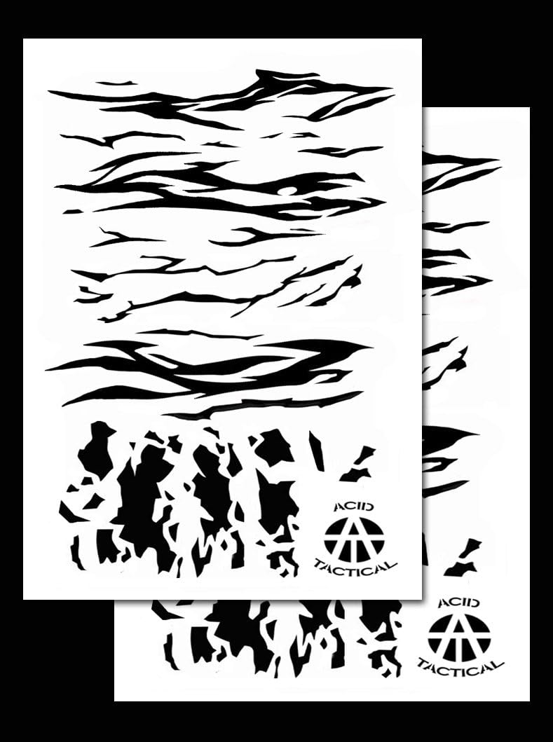 Acid Tactical Paquete de 2 plantillas de pintura en aerosol para aerógrafo de camuflaje de diseño único de 9 x 14 pulgadas, pistola Duracoat Cerakote