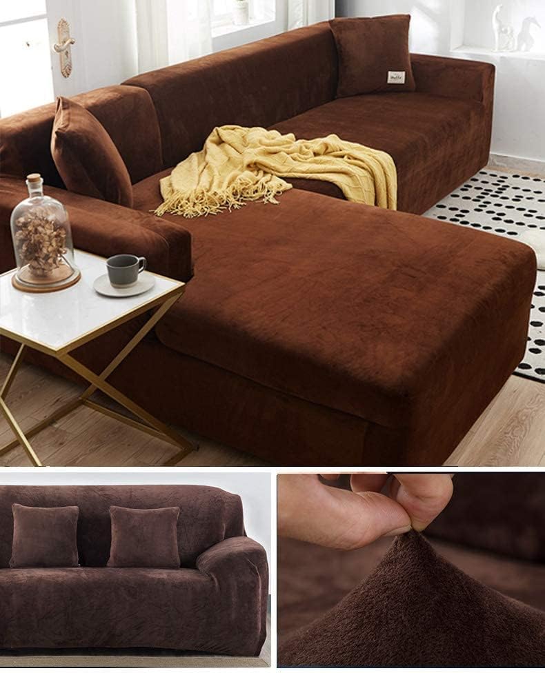 Modern Velvet Plush High Stretch Sectional Couch Covers L Shape Sofa Covers 2pcs Sofa Slipcovers for 3 + 3 Seaters Sectional Chaise Slipcover