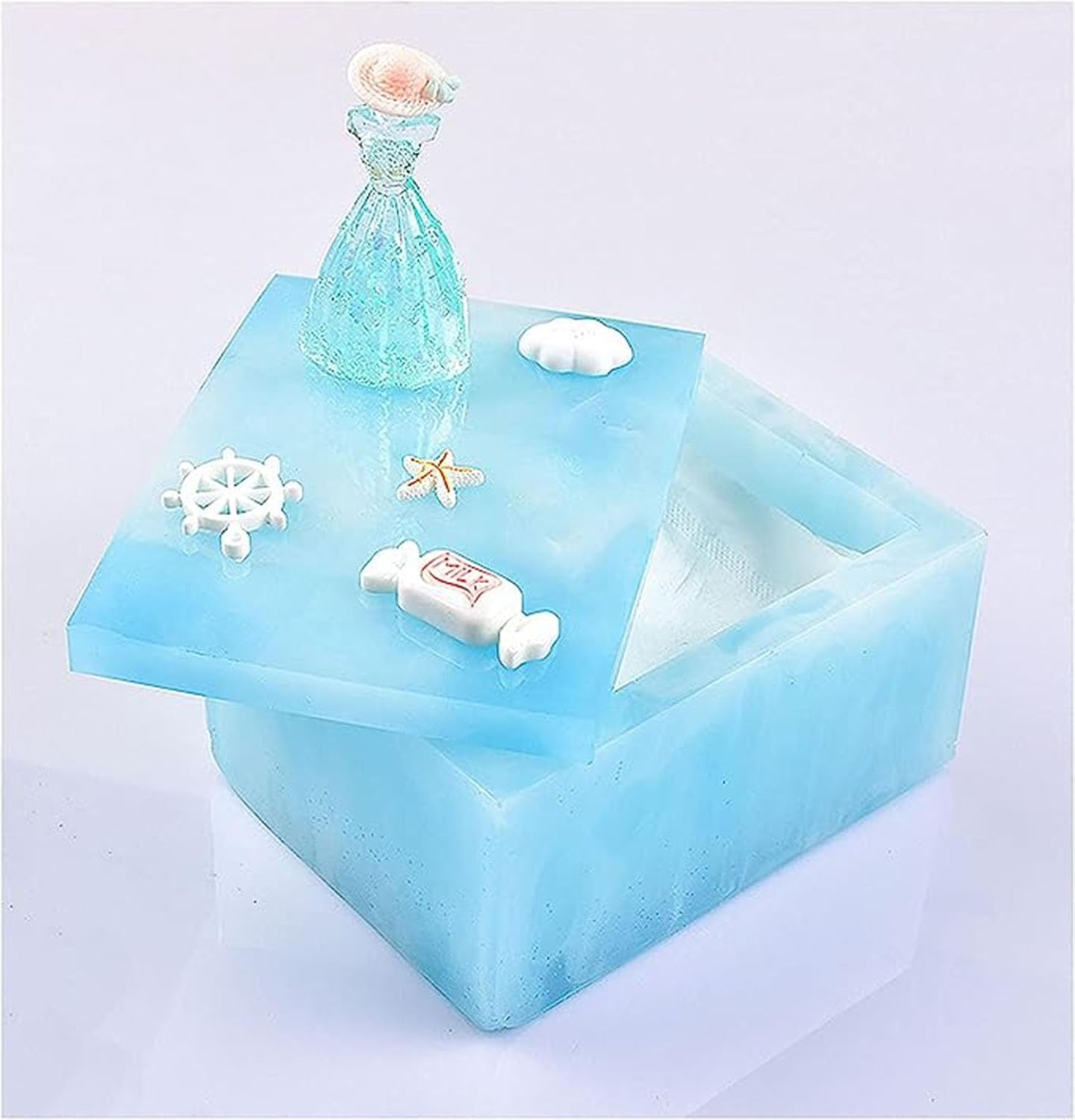 Juego de 2 moldes de resina para joyero, 1 caja rectangular de silicona (5 x 4 x 2.4 pulgadas) y 1 molde de caja de cuadrados pequeños (2.9 x 2.9 x