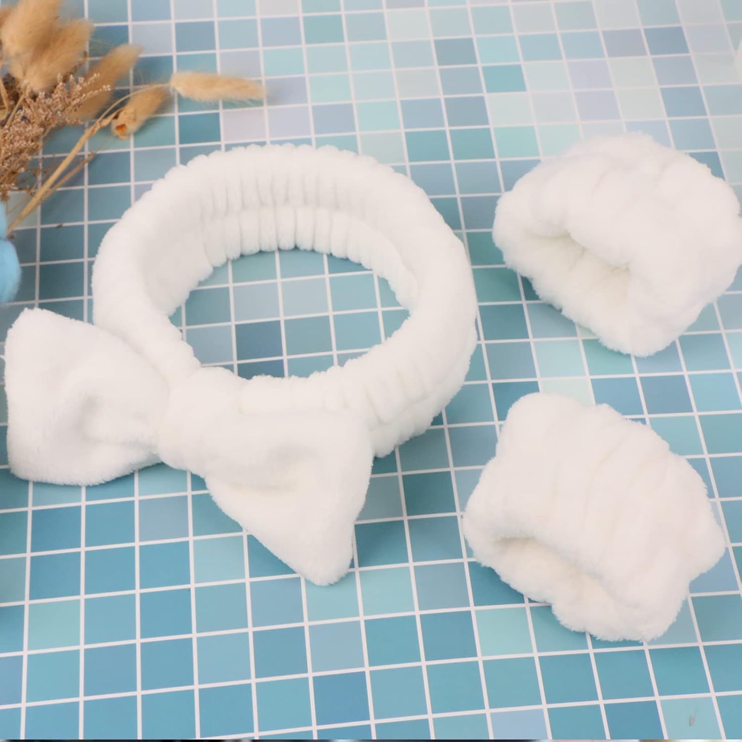 Juego de 3 diademas de spa y muñequeras para lavado de cara, reutilizables, suaves, para maquillaje, diademas de forro polar para el cuidado de la