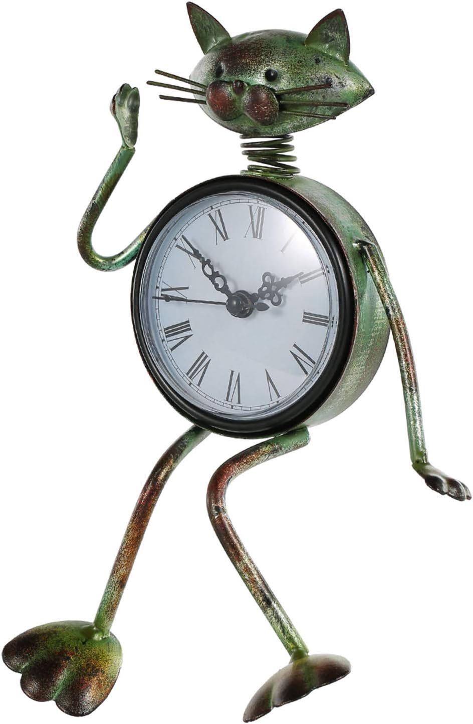 HUIOP Reloj de gato hecho a mano, estilo vintage, de metal, de hierro, estatuilla de gato, reloj de mesa silencioso, práctico reloj con batería AA