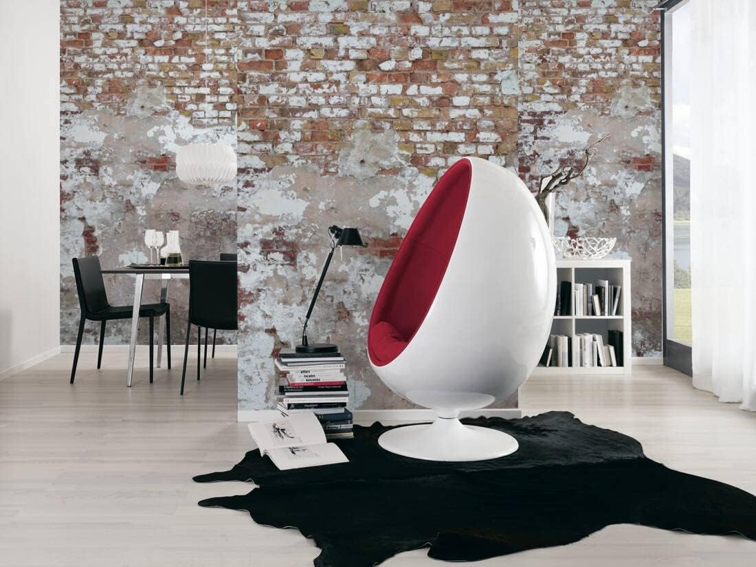 CONCORD WALLCOVERINGS  Papel tapiz de pared de ladrillo para dormitorio, pared rústica, gris, blanco y rojo, 63 pulgadas de ancho x 110 pulgadas de