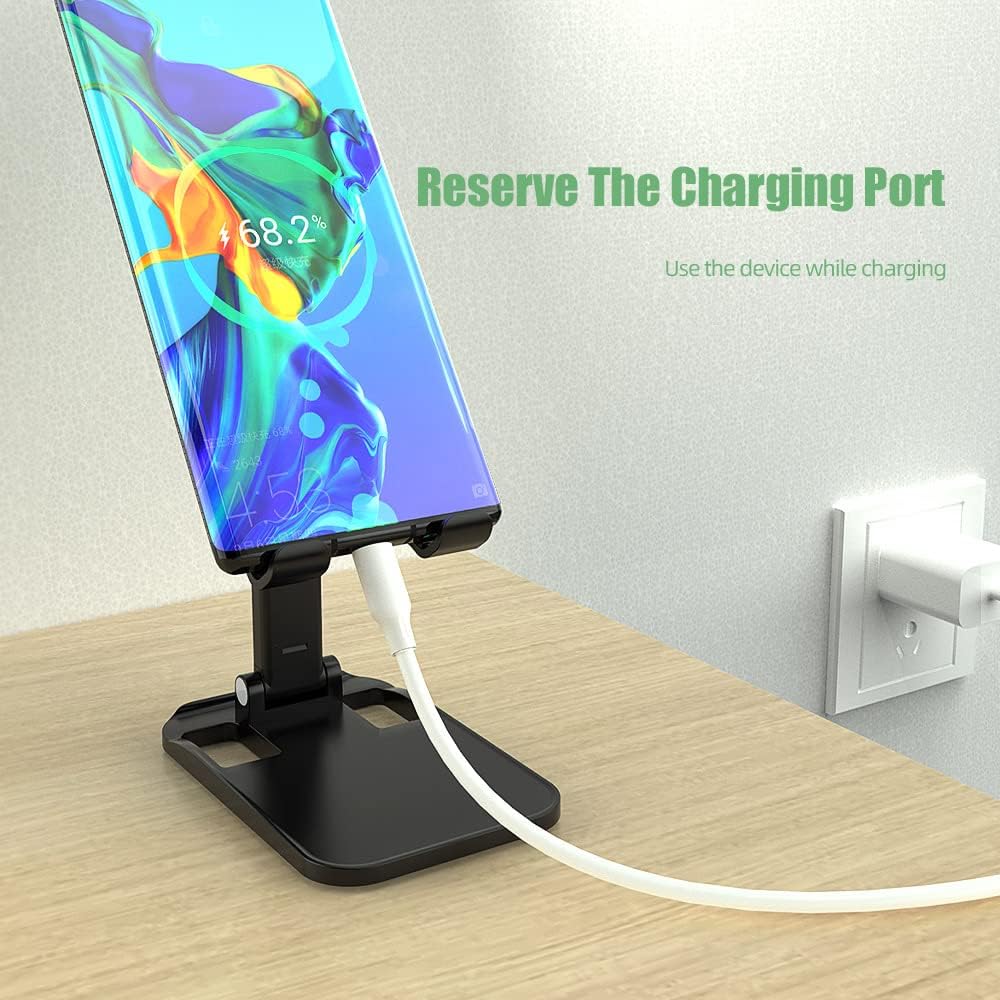Soporte de teléfono para escritorio ángulo y altura ajustables Totalmente plegable Soporte para teléfono celular portátil y tableta iPad con base