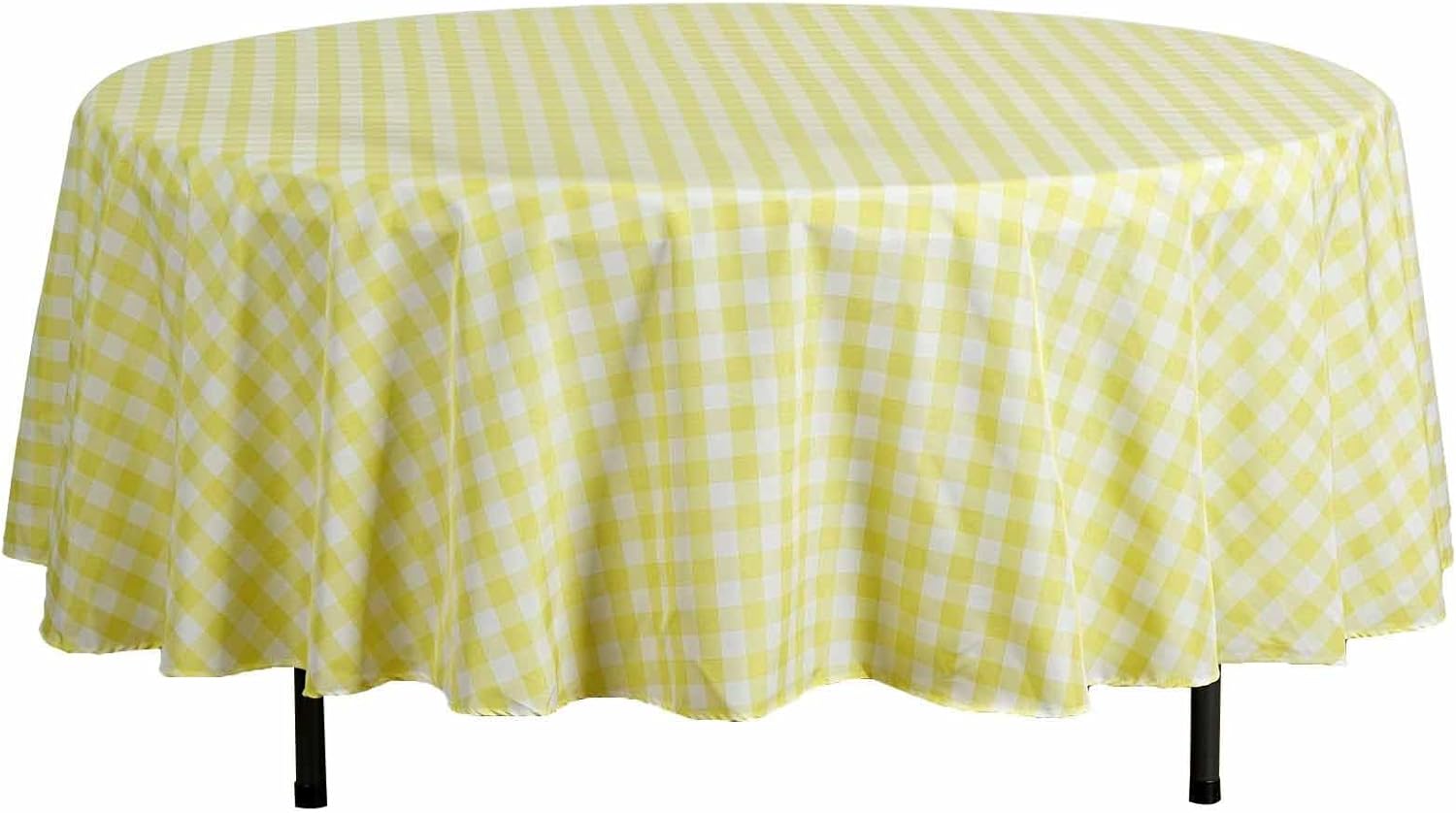 Efavormart – Mantel redondo de 108 pulgadas a cuadros amarilloblanco al por mayor de lino de poliéster a cuadros para restaurante