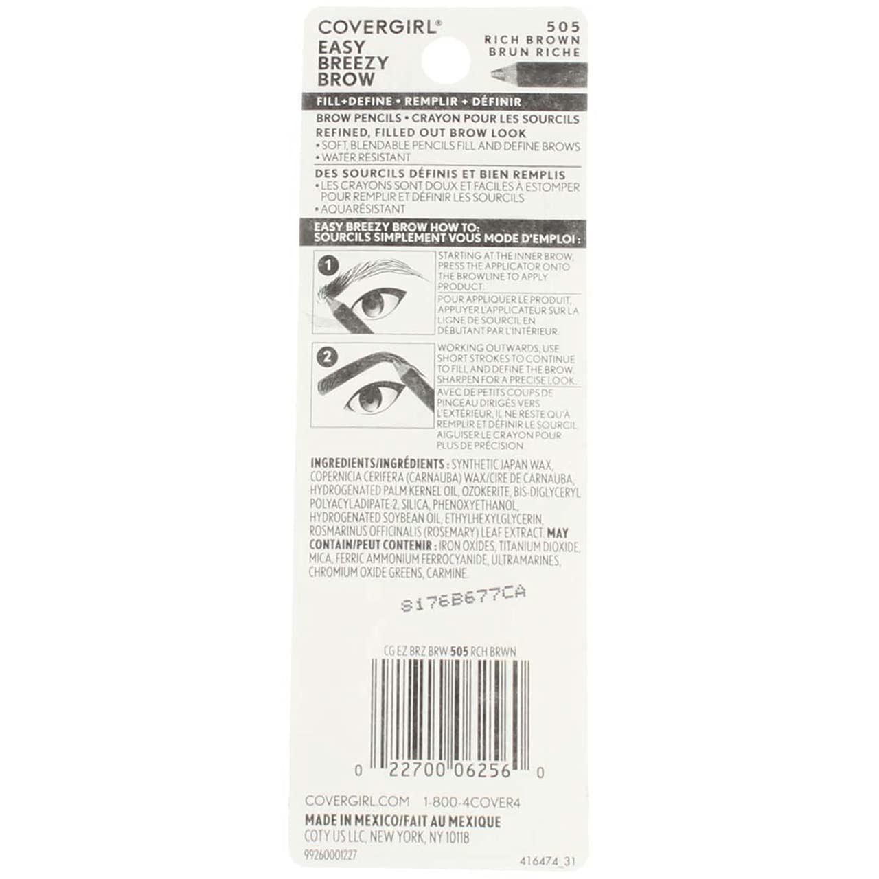 CoverGirl Easy Breezy Brow, Fill+Define Lápices 505 Marrón intenso 2 ea (paquete de 12)