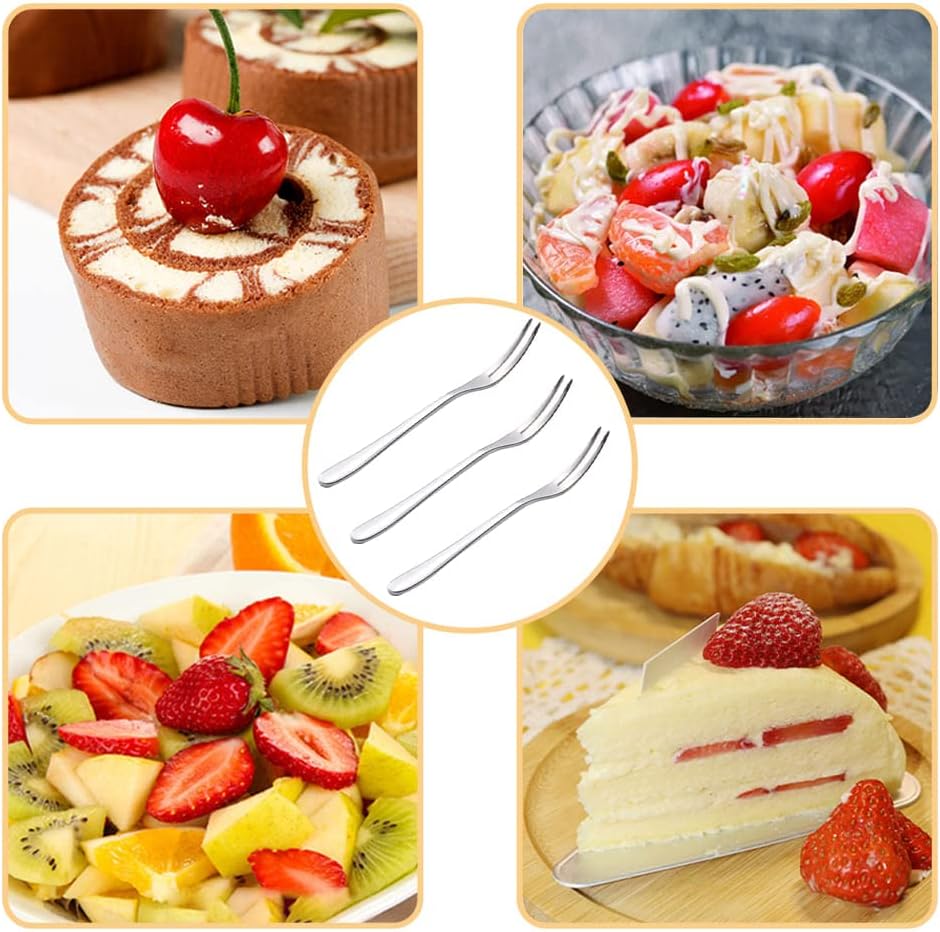 Senzeal Tenedores de frutas de acero inoxidable de 2 puntas, mini tenedor Escargot, tenedores para aperitivos, postres, cócteles, pasteles,