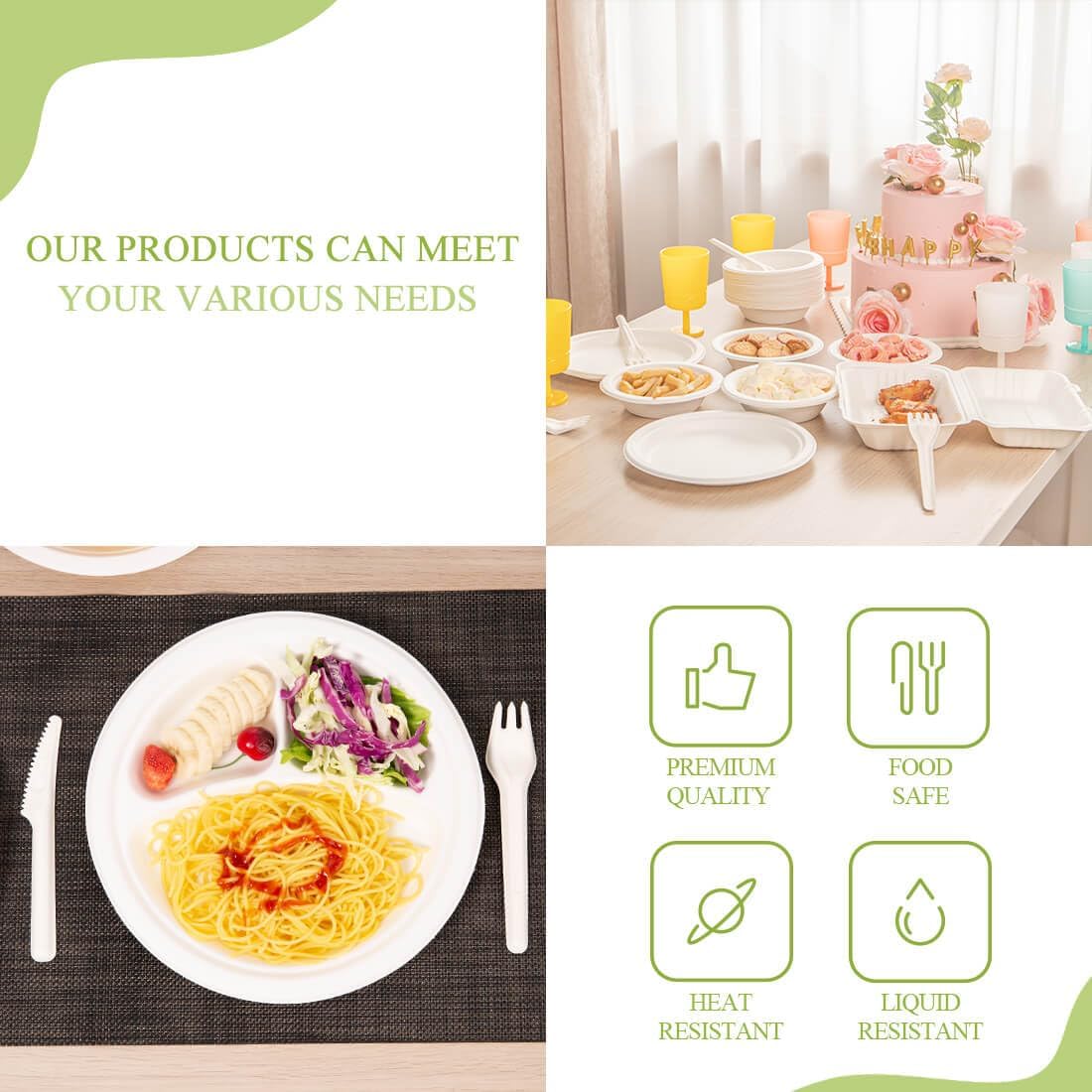 VIOBIO Platos de papel de 10 pulgadas, 3 compartimentos, paquete de 150 platos resistentes, compostables, desechables, para fiestas, respetuosos con