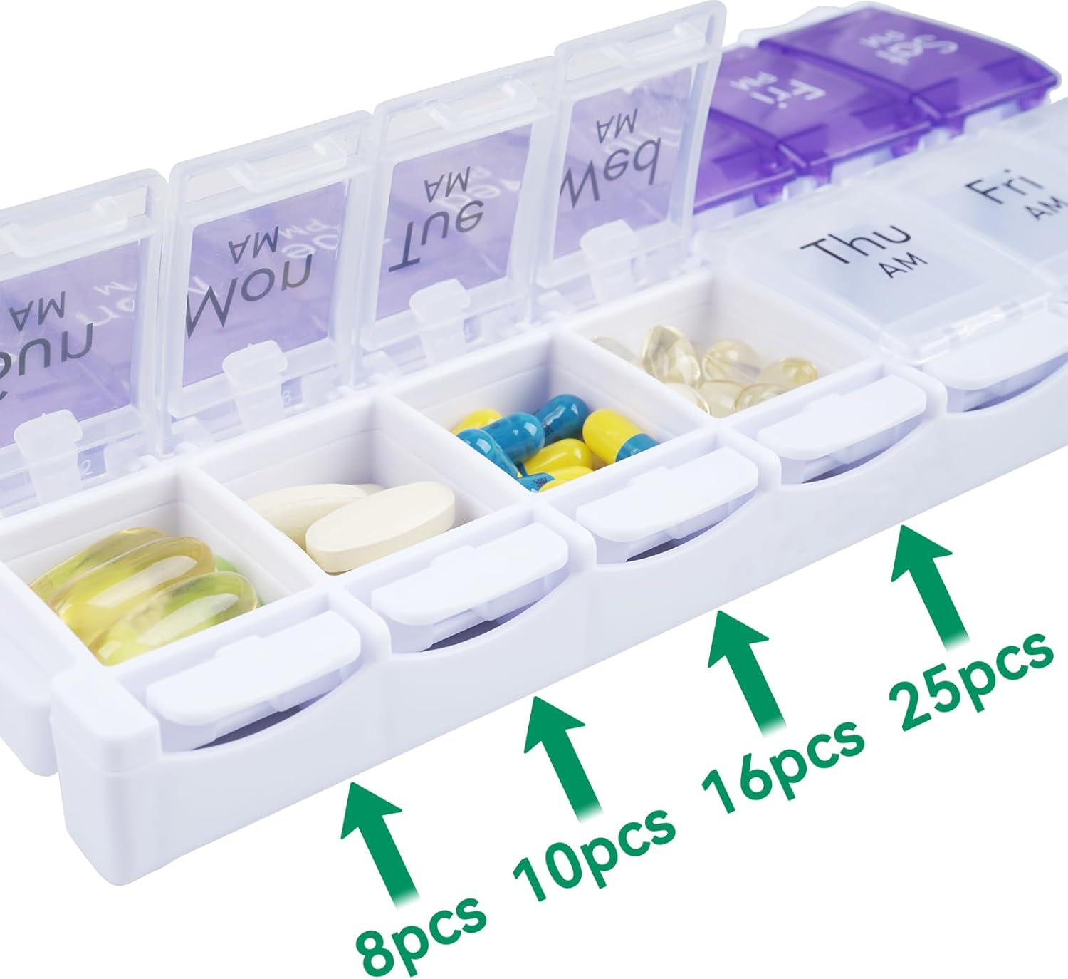 MERICARGO Organizador semanal de pastillas 2 veces al día, pastillero grande fácil de llenar 7 días, organizador de medicamentos Am Pm, pastillero
