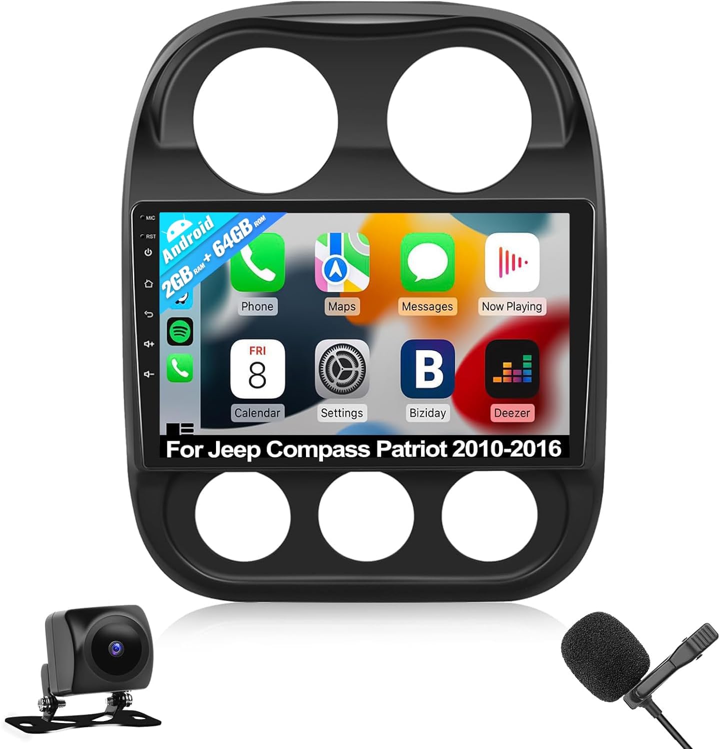 CAMECHO Android 13 (2G+64G) Estéreo de coche para Jeep Compass Patriot 2010-2016, radio de coche con pantalla táctil de 10.1 pulgadas con Bluetooth,
