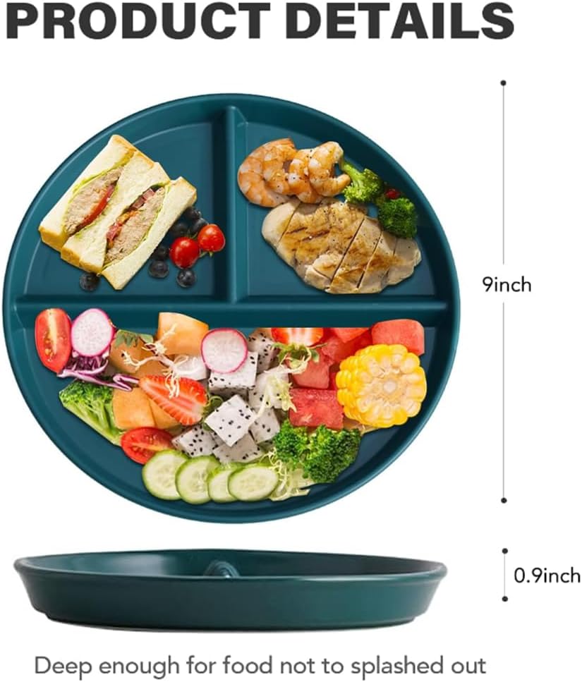 5 platos divididos irrompibles para niños y adultos, platos de compartimento, platos de plástico ligeros y reutilizables para control de porciones
