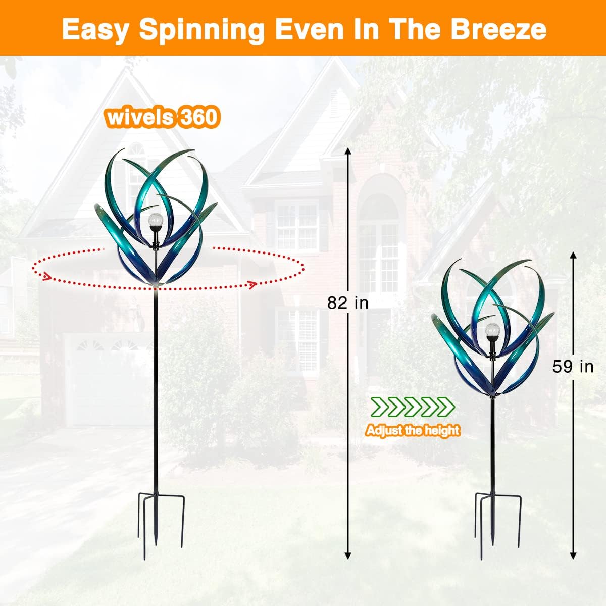Molinillos de viento de 82 pulgadas para exteriores  Esculturas de viento de metal extra grandes para exteriores con luz solar, molinos de viento