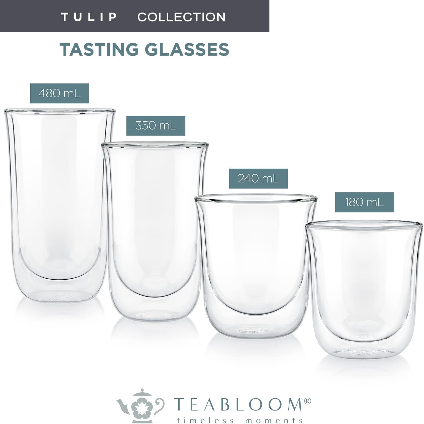 Teabloom Vasos aislados Tulip para té, espresso y otras bebidas, vidrio de doble pared resistente al calor que mantiene las bebidas calientesfrías,