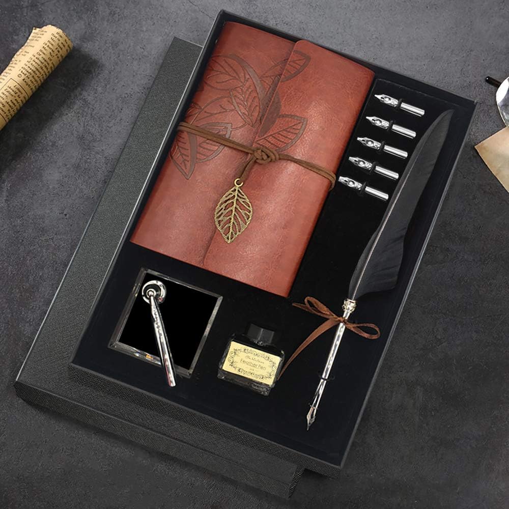Juego de bolígrafo y tinta, juego de bolígrafos de caligrafía de plumas antiguas, incluye bolígrafo, 5 puntas de repuesto, base de punta de