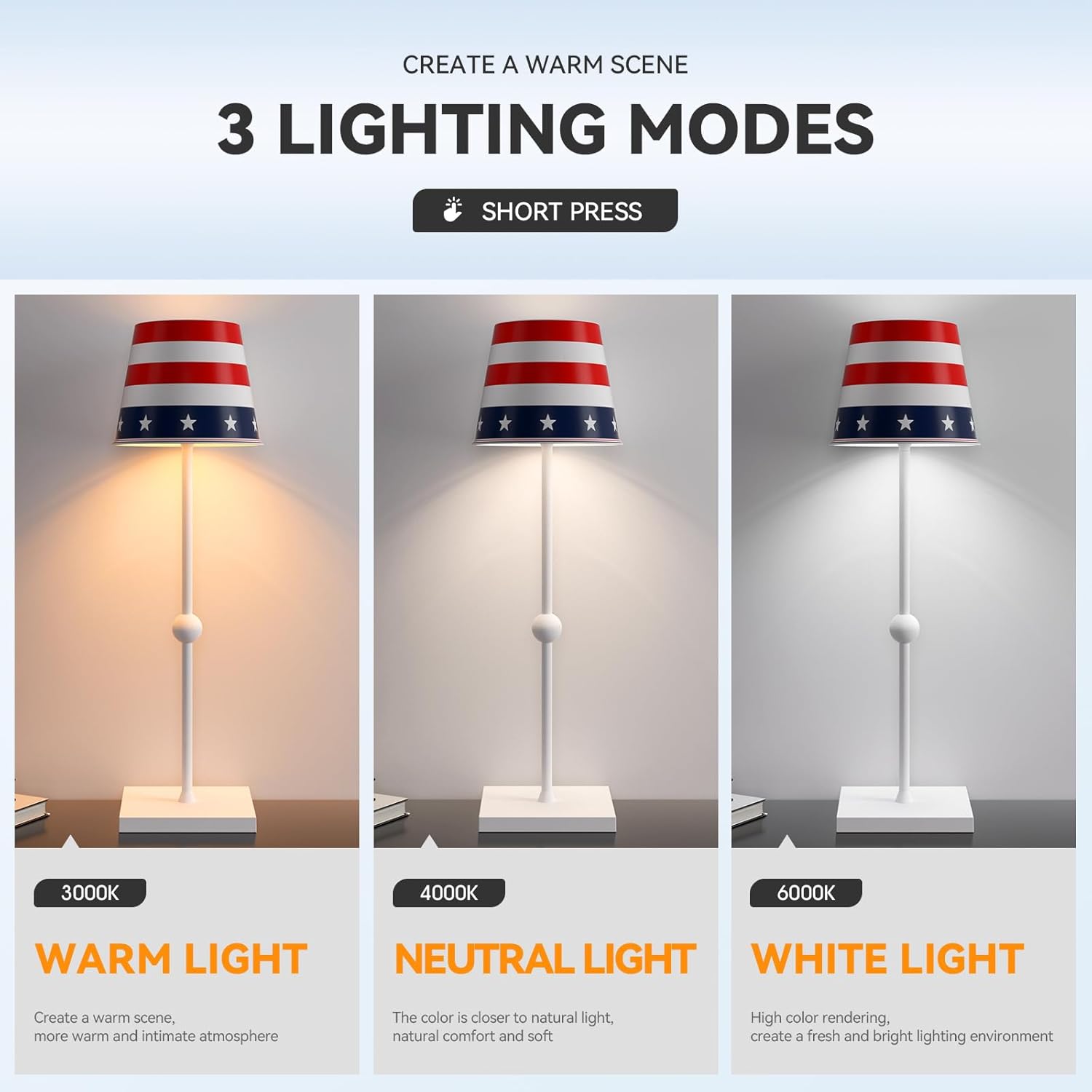 Lámpara de mesa inalámbrica recargable con puerto USB, 3 modos de luz táctil, lámpara de mesa minimalista, para sala de estar, dormitorio, exterior,