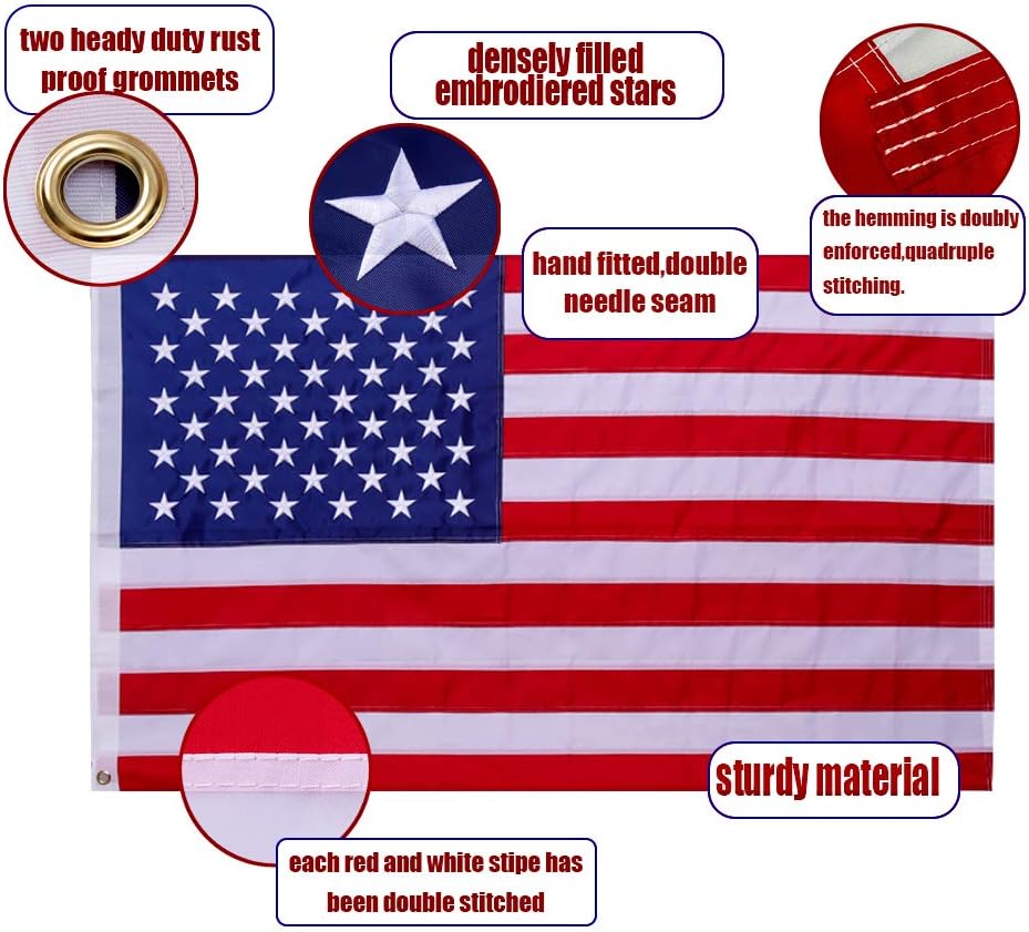 Bandera estadounidense de 2.5 x 4 pies con manga de poste (poste no incluido), fabricada en Estados Unidos, banderas estadounidenses de 2.5 x 4 para