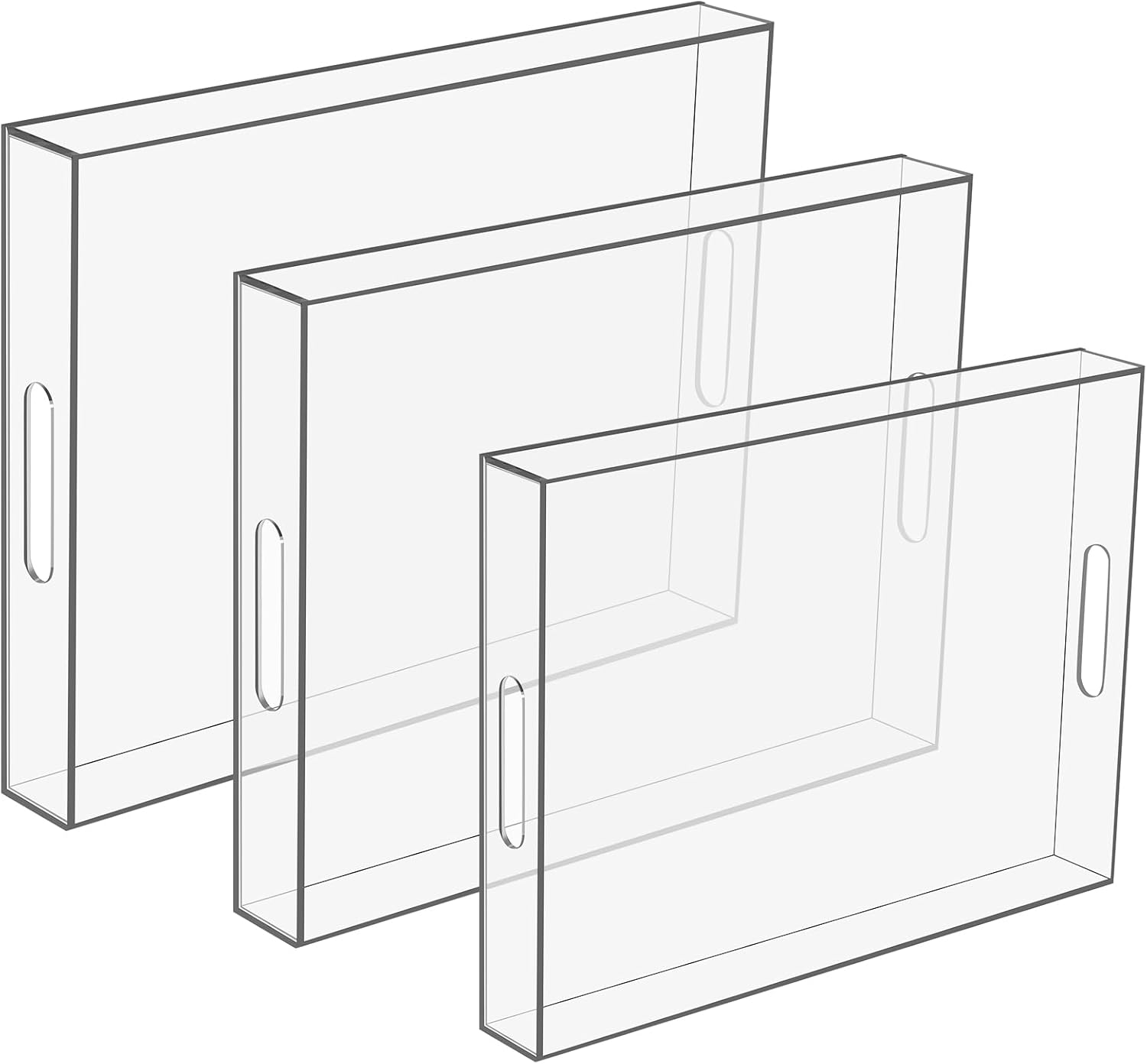 meekoo Bandeja de acrílico transparente para servir de 16 pulgadas, 14 pulgadas, 12 pulgadas, bandeja de desayuno, bandeja rectangular a prueba de