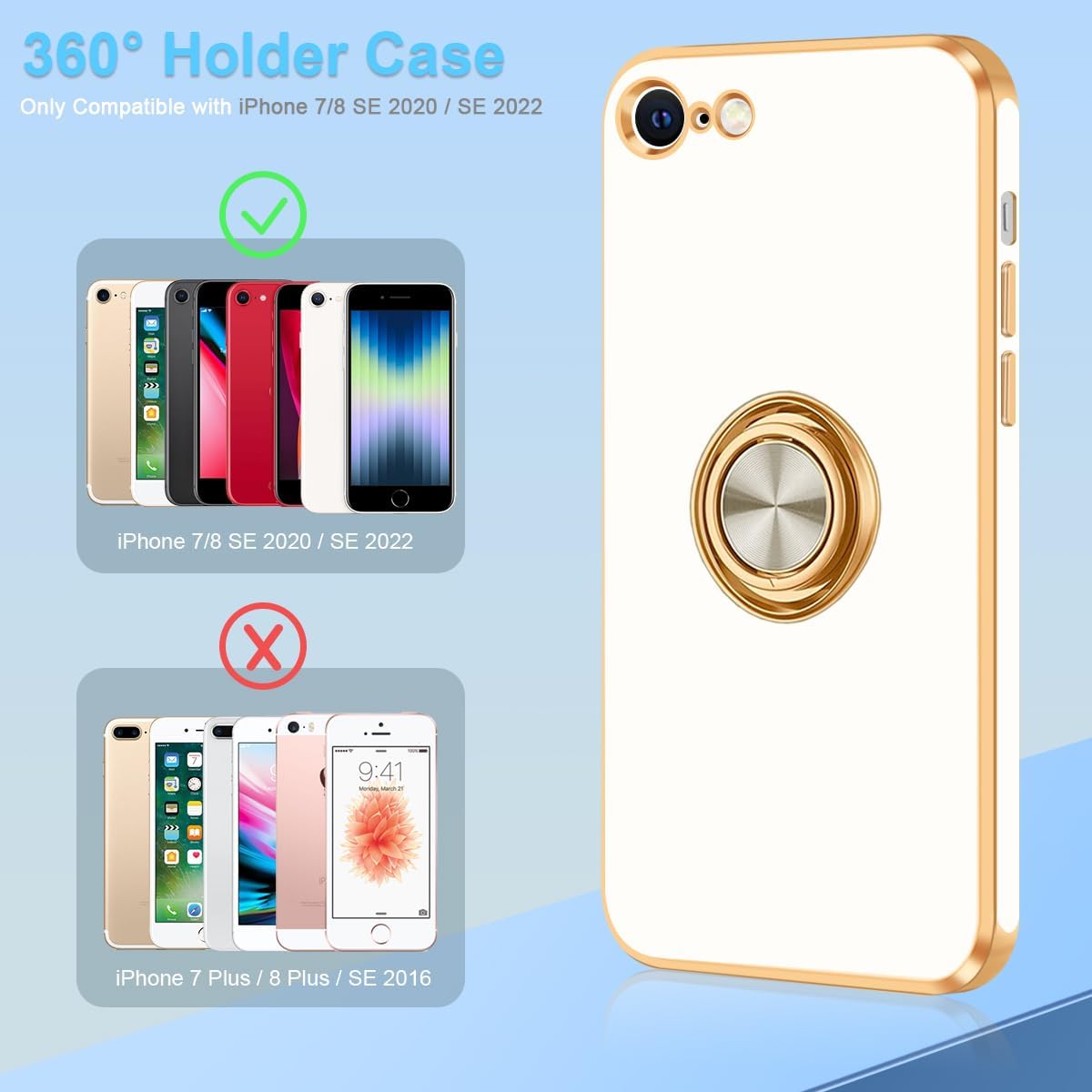 Fingic Funda para iPhone SE 20222020, iPhone 87 con soporte de anillo de 360 soporte magnético para automóvil Soporte magnético para automóvil,