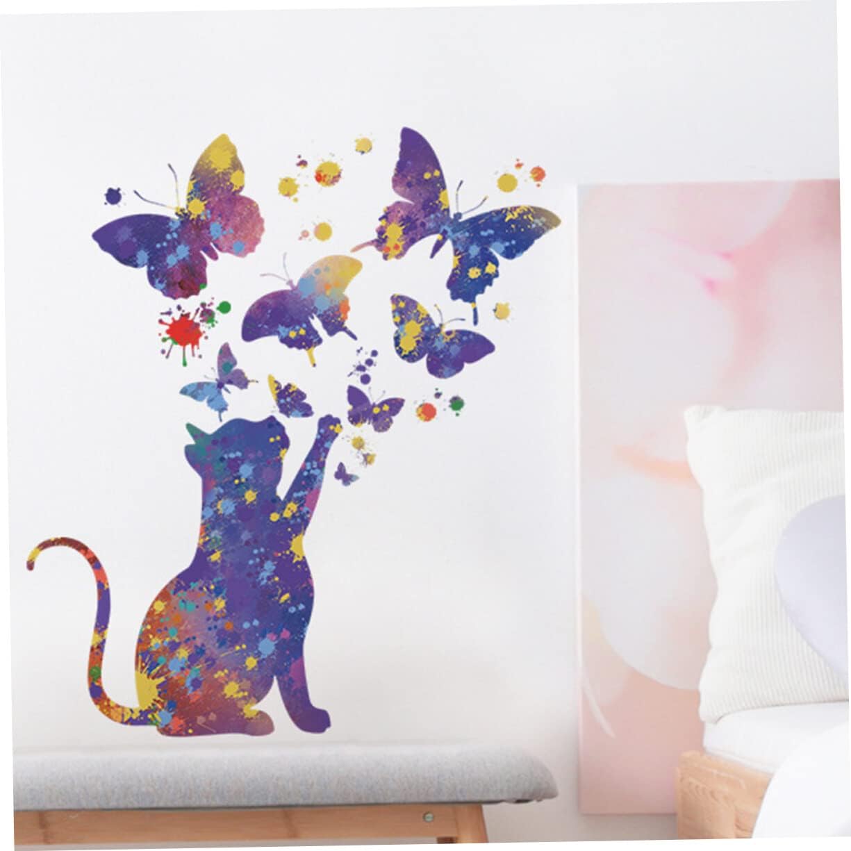 BESPORTBLE 2 hojas de calcomanías de pared con diseño de gato estrellado para decoración del hogar, habitación de niños, sala de juegos, papel tapiz