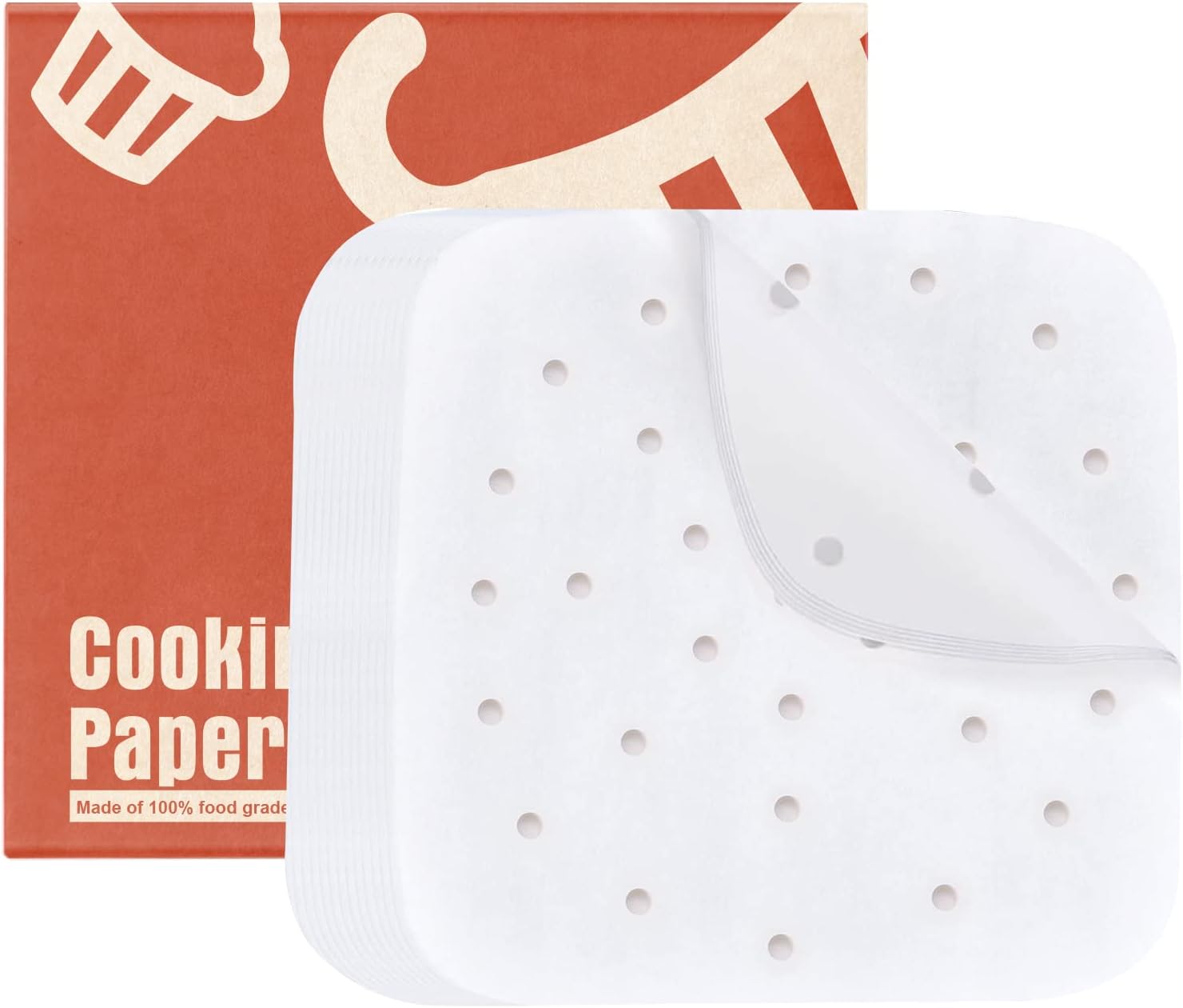 Forro de papel desechable para freidora de aire, 100 piezas de papel pergamino perforado cuadrado de 9 pulgadas, papel de vapor, resistente a altas