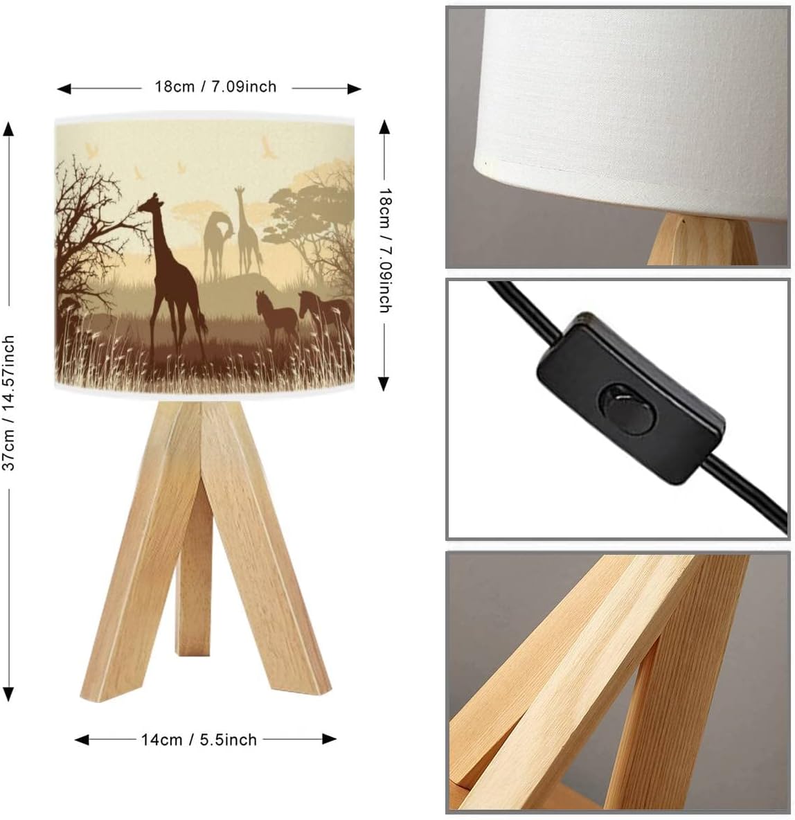 Lámpara pequeña de jirafas africanas, cebras, mesita de noche, trípode, lámpara de mesa de noche, mini lámpara de lectura, lámpara bohemia para