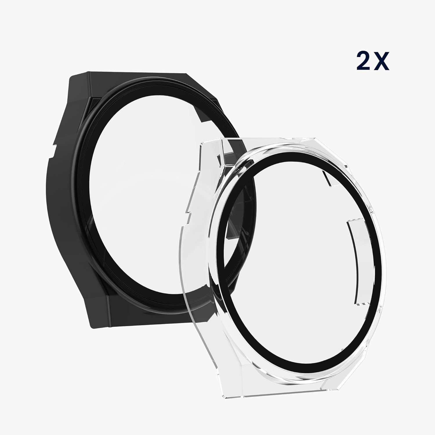 kwmobile Funda compatible con Huawei Watch GT3 Pro (1.811 in) Fundas – 2 x vidrio templado con marco de plástico – NegroTransparente