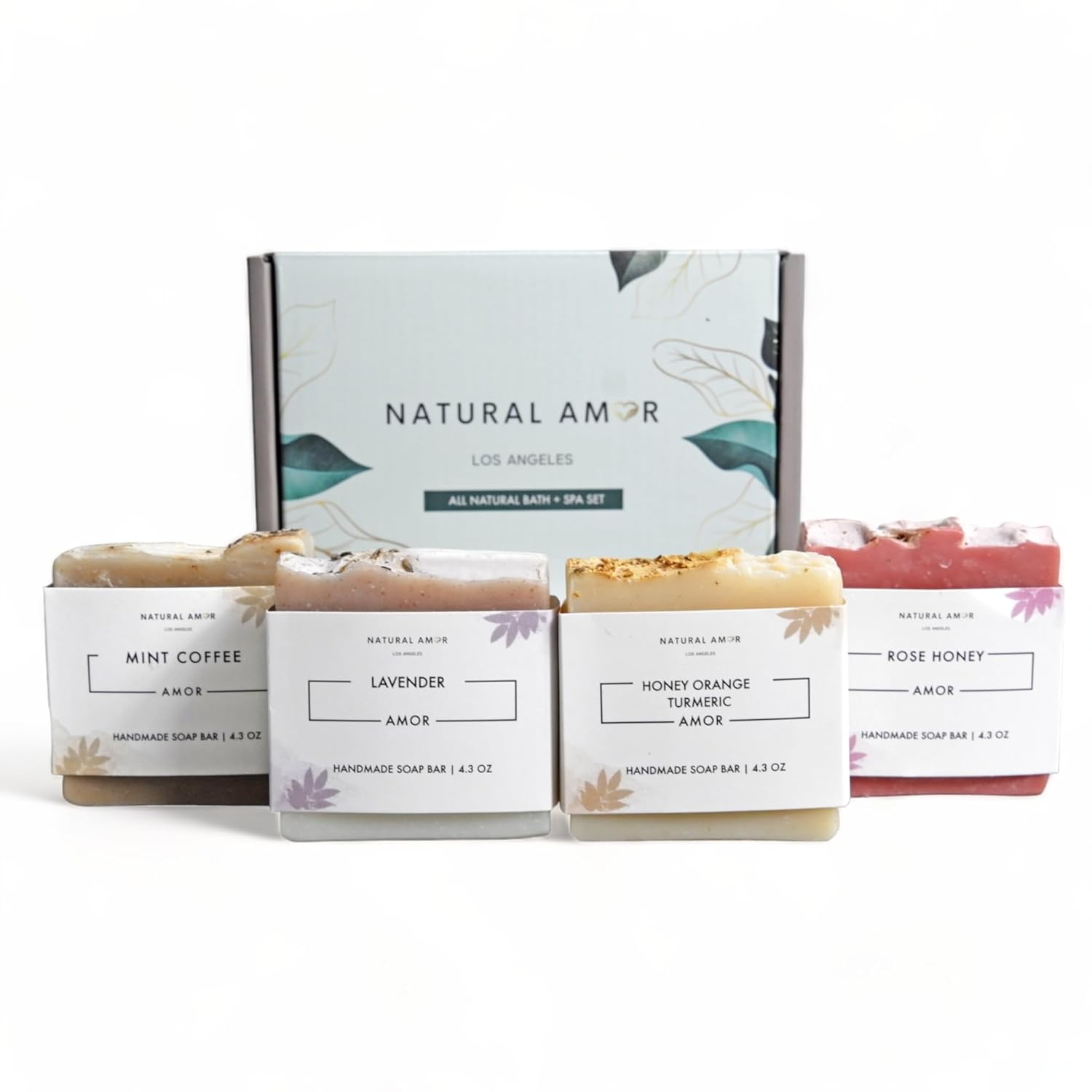 Natural Amor- Juego de barra de jabón orgánica hecha a mano (paquete de 4), hecha con todos los ingredientes naturales, jabón perfumado de aceites