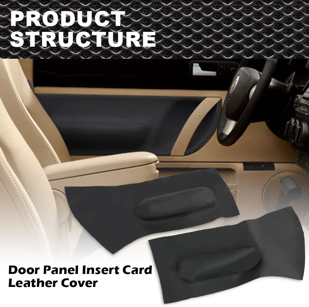 Cubierta de cuero para tarjeta de inserción de panel de puerta, compatible con VW Beetle 1998-2010, 2 unidades, color negro