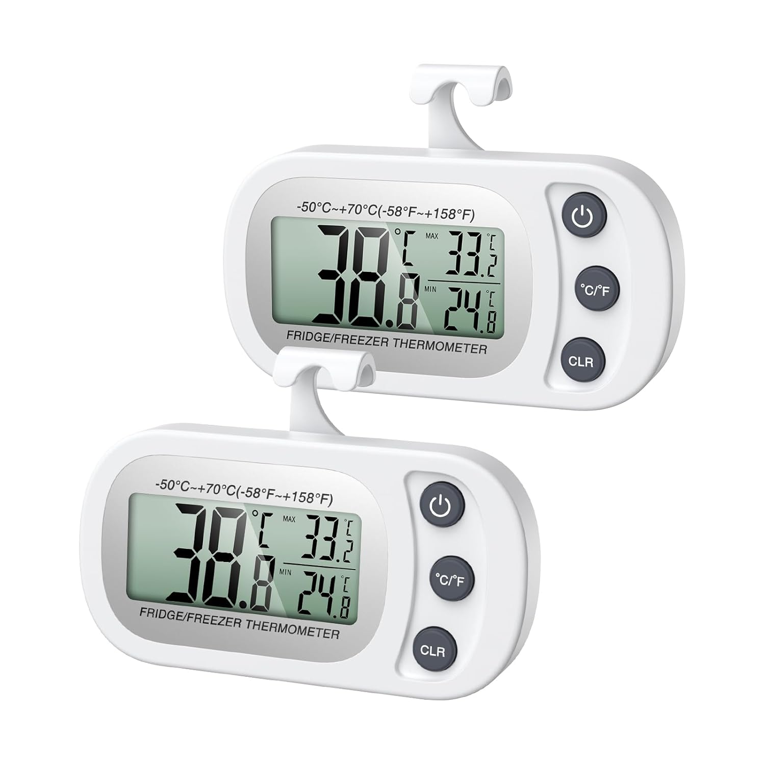 Olipiter Termómetro de refrigerador mejorado, termómetro digital para congelador, termómetro impermeable para refrigerador con gancho, pantalla LCD,