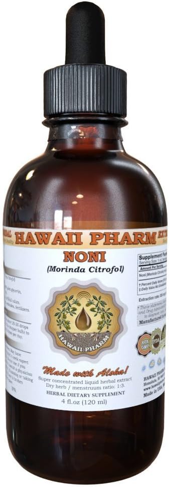 HawaiiPharm Extracto líquido de noni, tintura orgánica de Noni (Morinda citrifolia), suplemento herbario, fabricado en EE. UU., 4 onzas líquidas