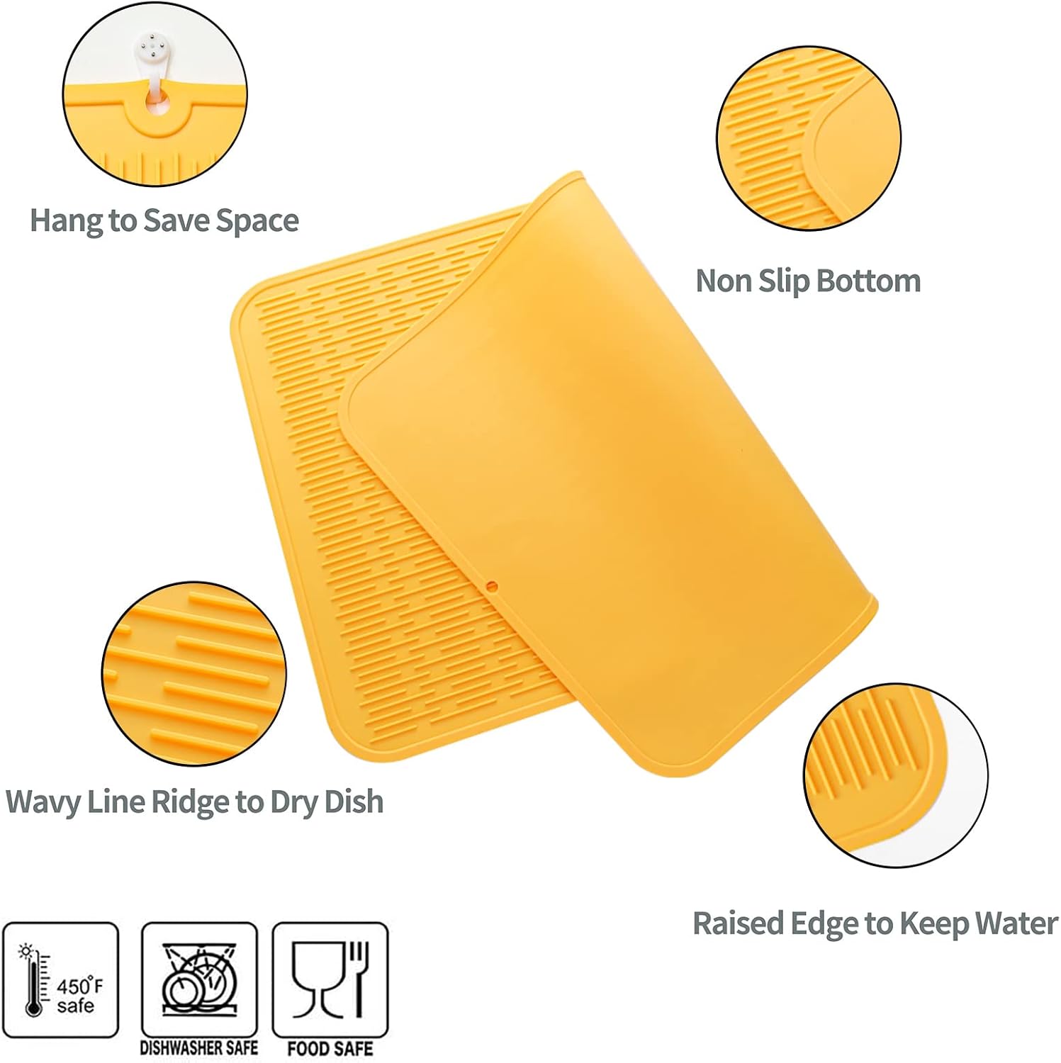 MicoYang Alfombrilla de silicona para secado de platos para múltiples usos, fácil de limpiar, ecológica, resistente al calor, alfombrilla de
