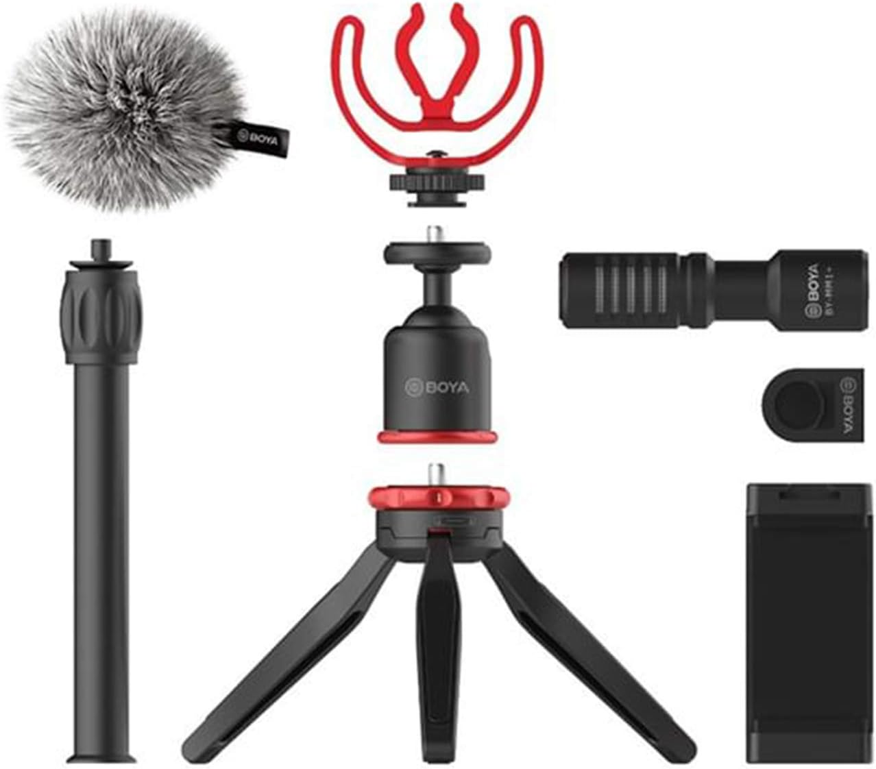 BOYA Kit de video para teléfono inteligente con micrófono de escopeta by-MM1, mini trípode estabilizador de abrazadera para teléfono para iPhone,