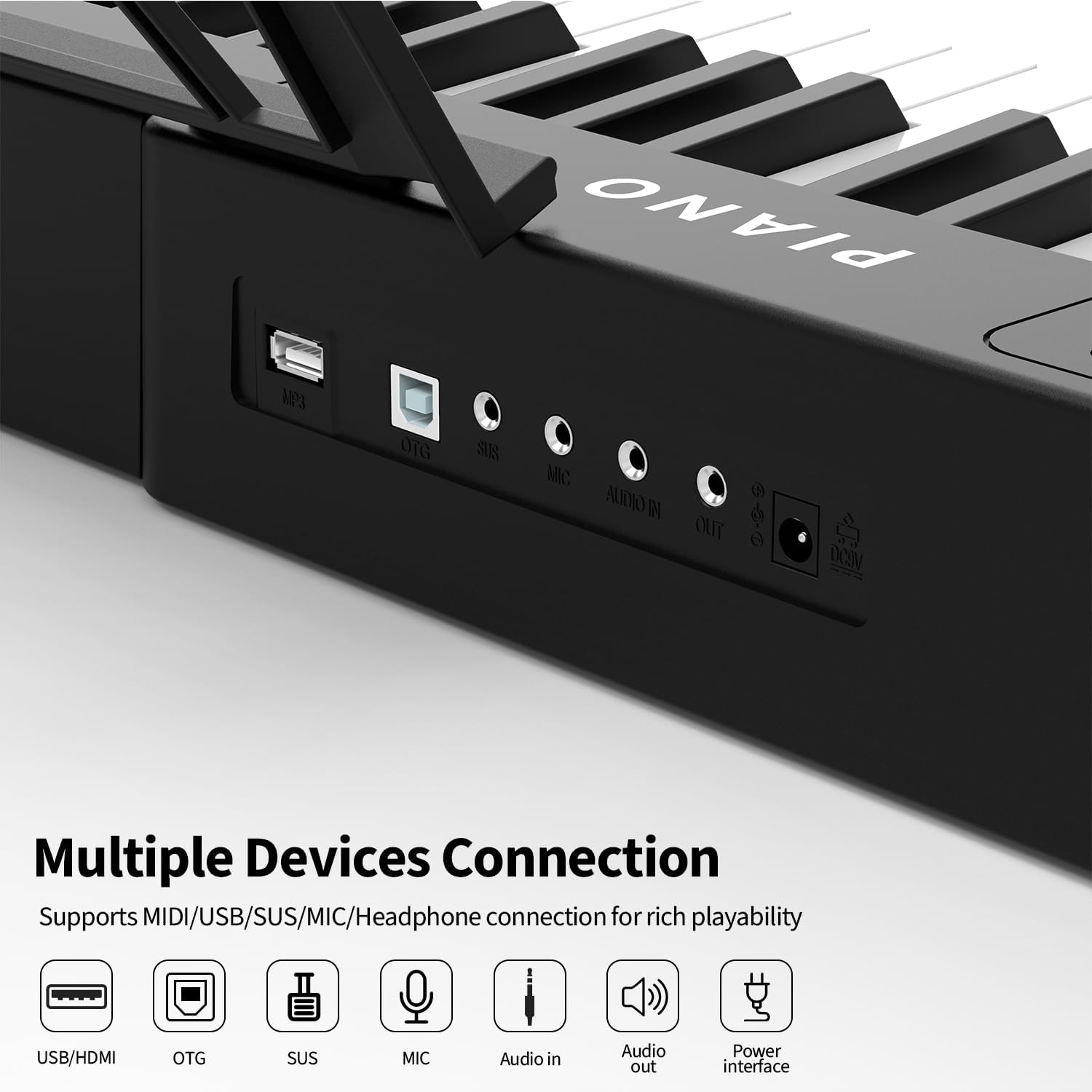 Piano digital de 88 teclas, tamaño completo, juego de teclado electrónico semipesado con soporte, altavoces integrados, teclado de piano eléctrico