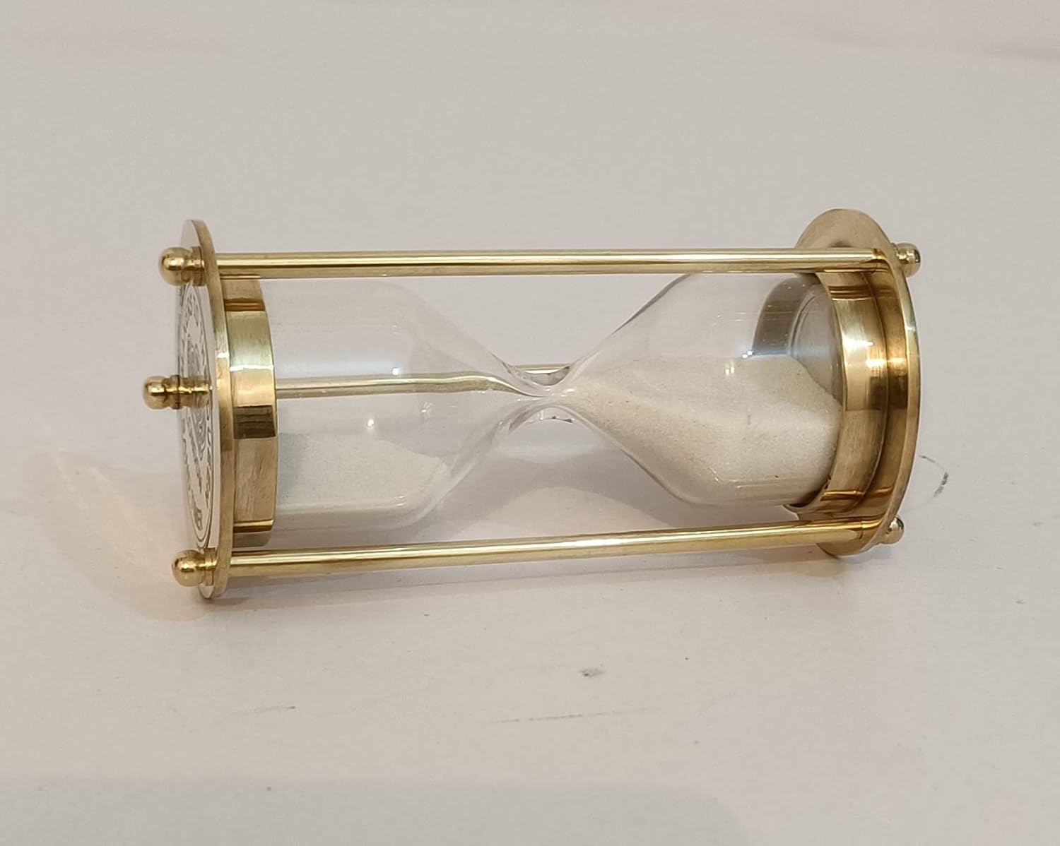Temporizador de arena de latón de 1 minuto, reloj de reloj de arena con arena morada brillante, temporizador de vidrio de arena de 3.5 in para el