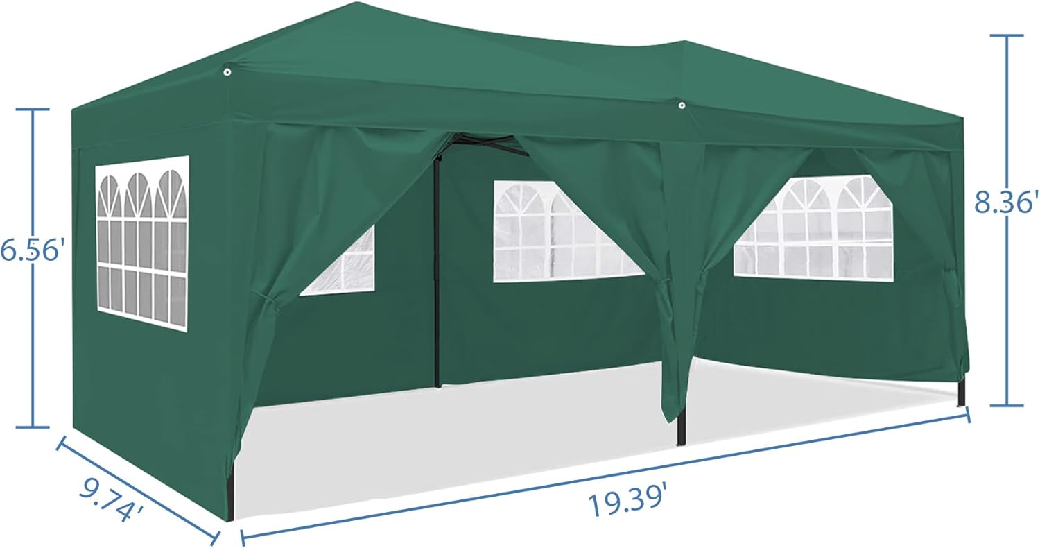 Cenador desplegable de 10 x 20 pies con 6 paredes laterales extraíbles y bolsa de transporte, impermeable, anti-UV, tienda de campaña para fiestas,