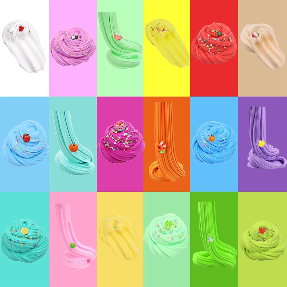 Paquete de 18 mini kit de limo de mantequilla, con sandía rosa, helado y slime de pastel, etc. Abalorios de slime de color y limo, suave y