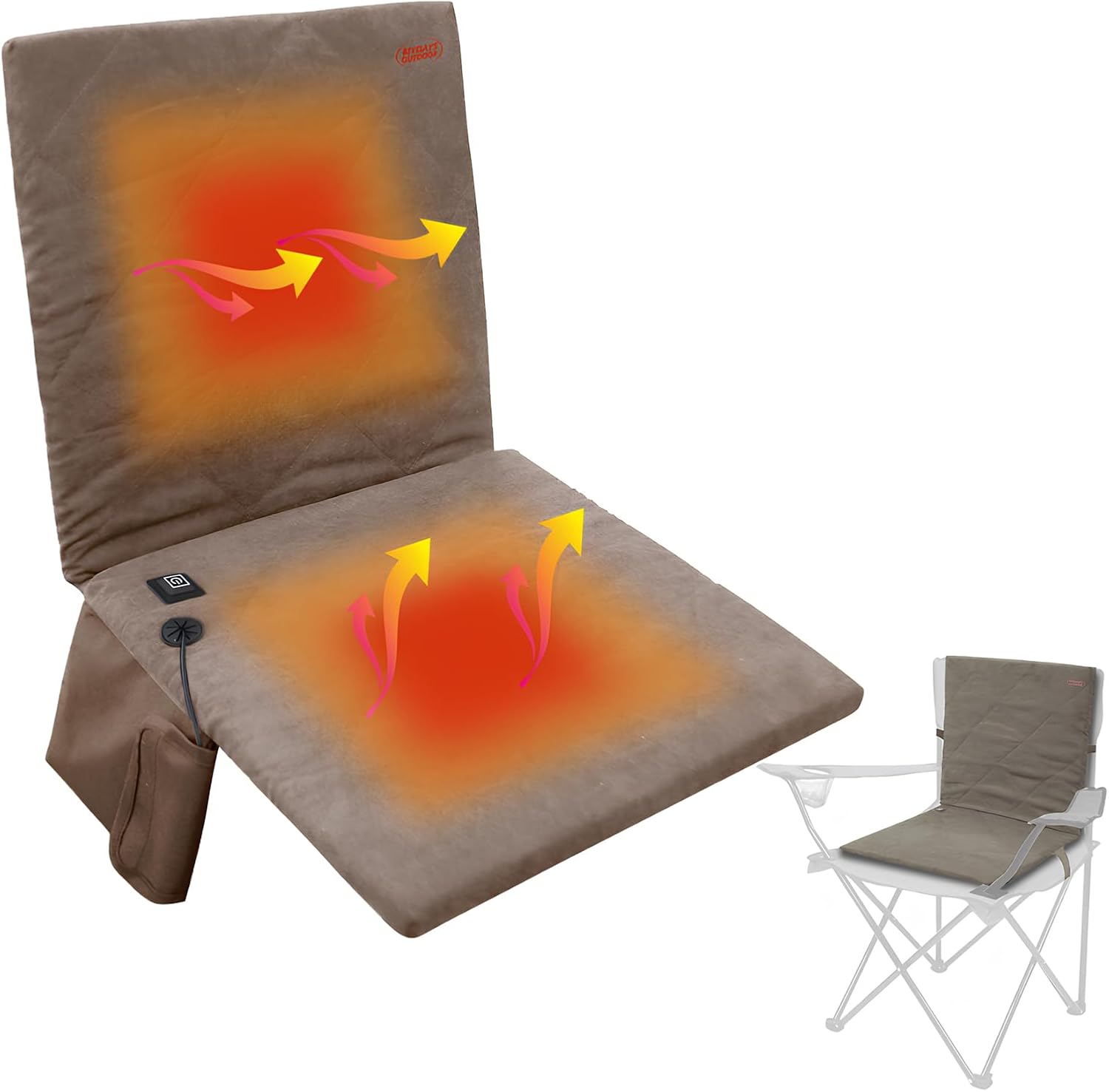 Cojín de asiento portátil con calefacción, sin banco de energía almohadilla plegable para silla de campamento con calefacción USB, cojín ajustable