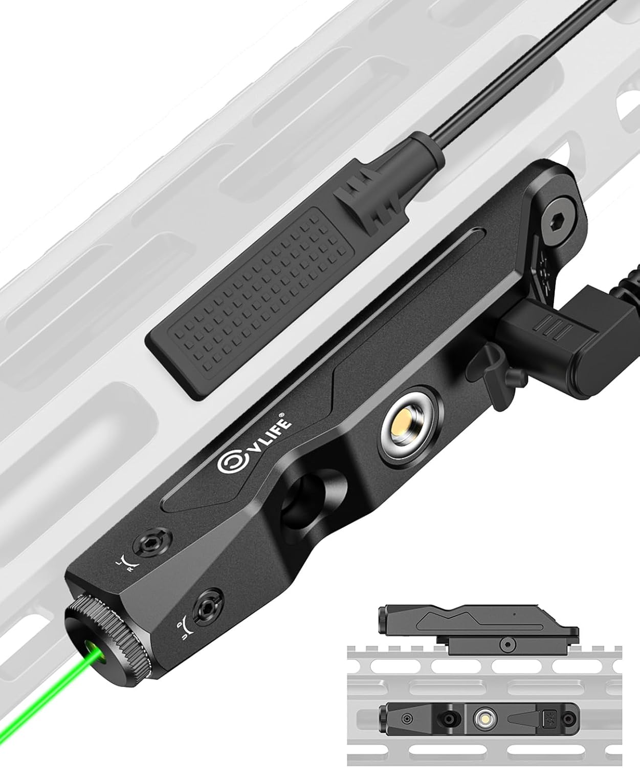 CVLIFE Mira láser verde compatible con riel M-Lok Picatinny, mira láser táctica con batería recargable magnética para rifle, capacidad